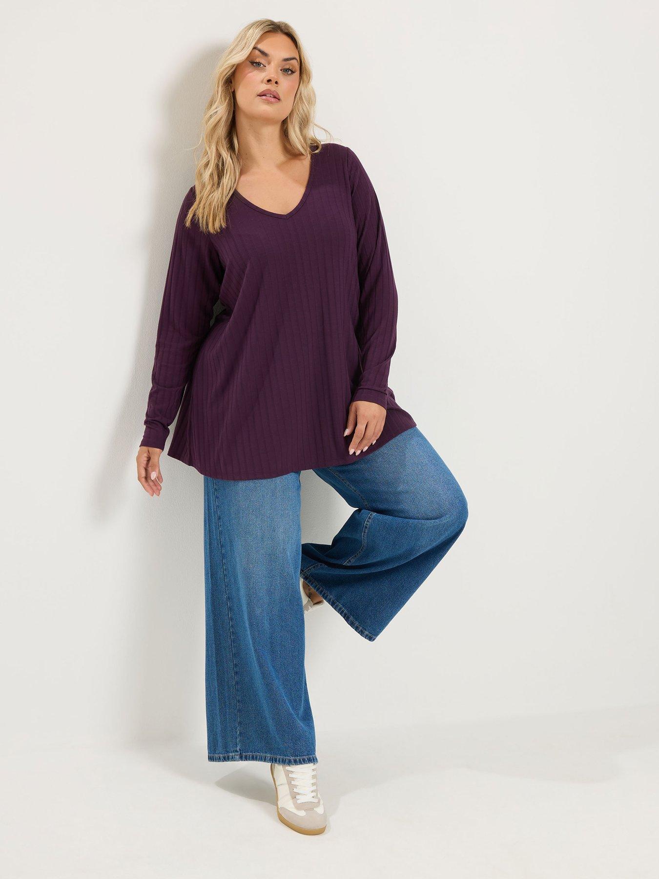 Image 3 of 4 of Yours Curve Plunge Neck Rib Swing T-shirt