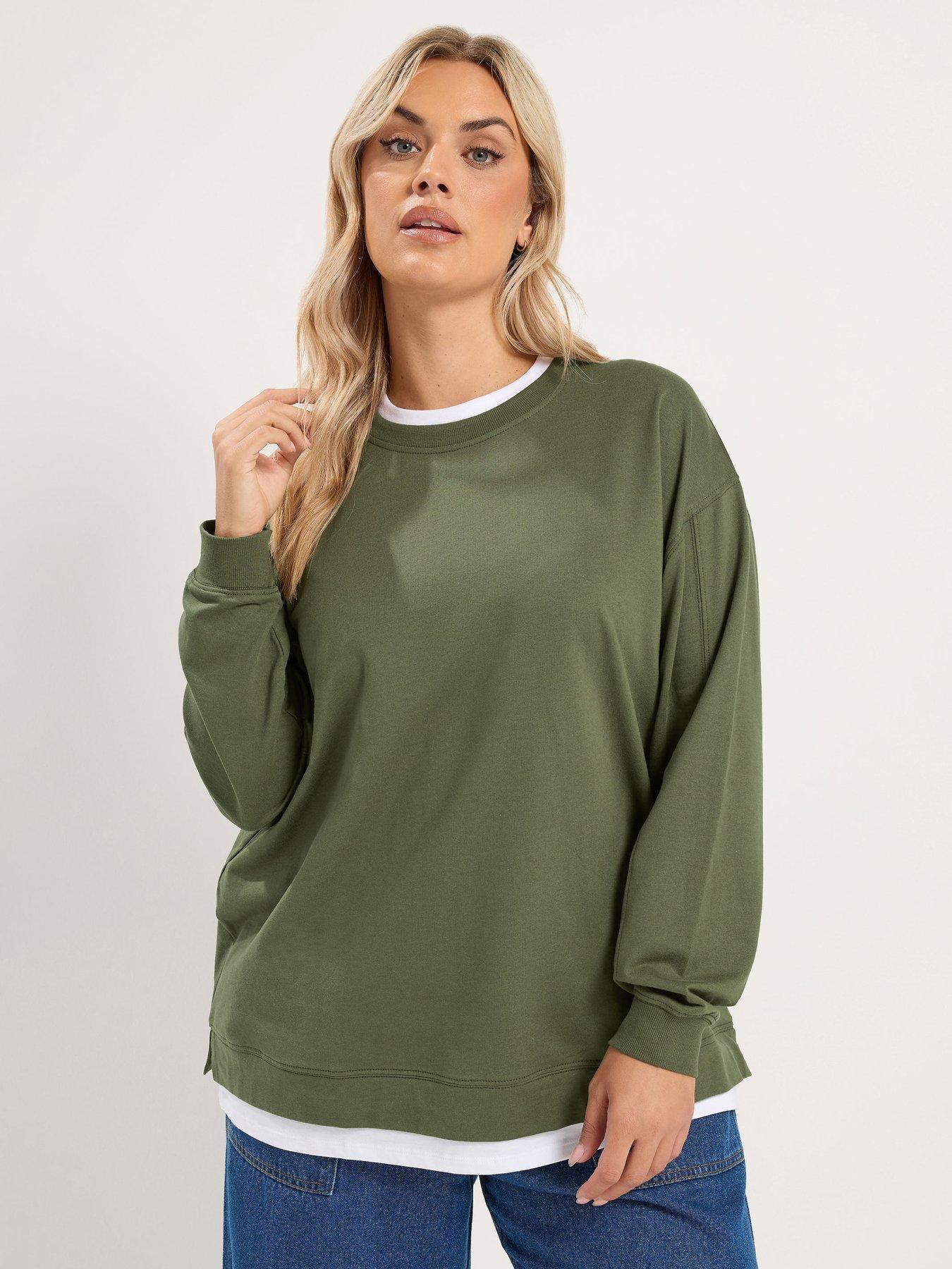 Image 1 of 4 of Yours Womens Curve 2 In 1 Layered Look Long Sleeve Jumper - Green