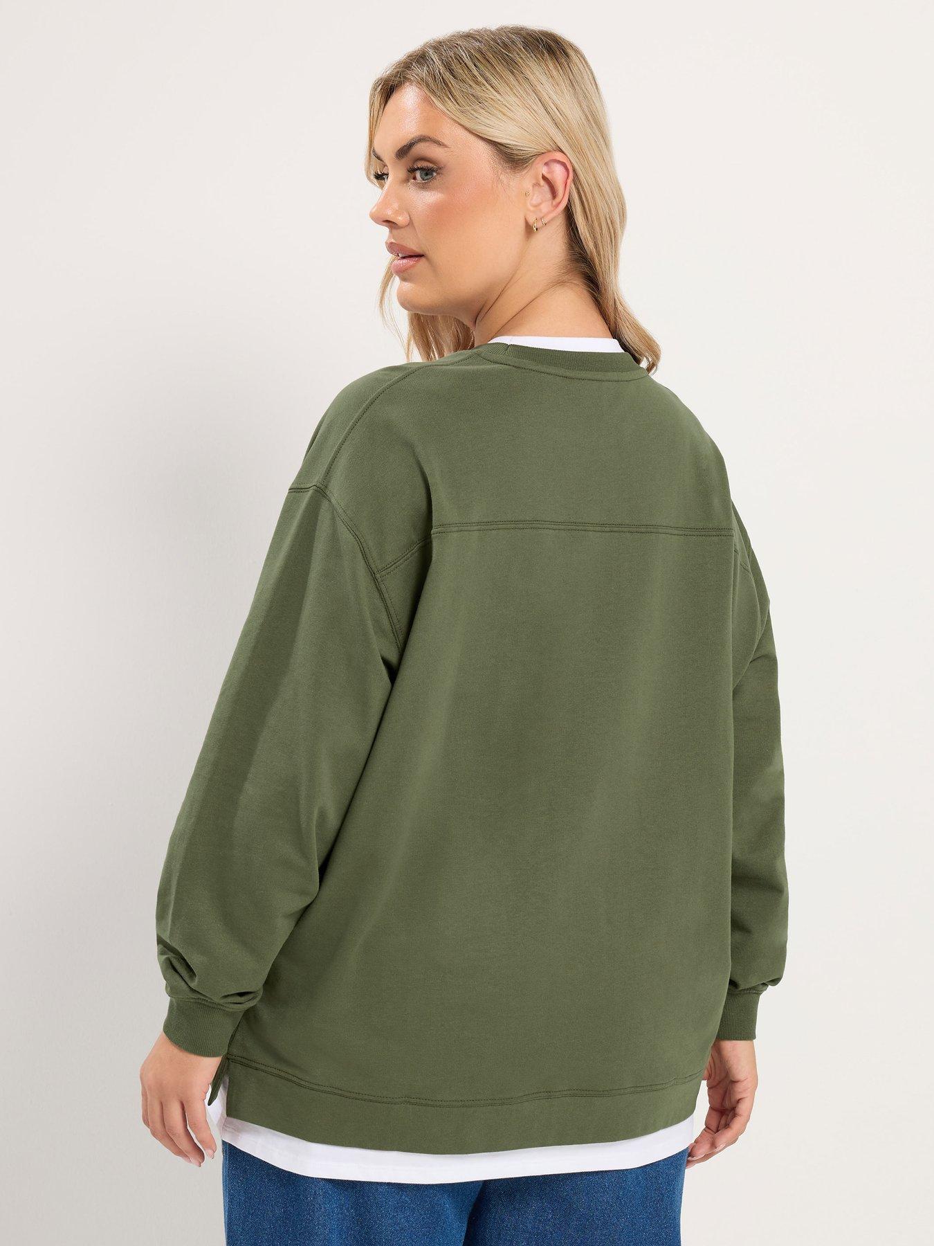 Image 2 of 4 of Yours Womens Curve 2 In 1 Layered Look Long Sleeve Jumper - Green