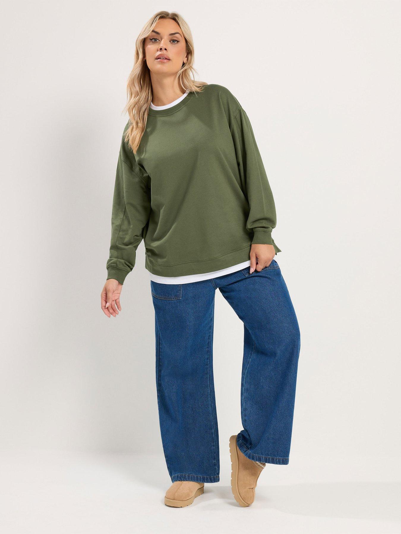 Image 3 of 4 of Yours Womens Curve 2 In 1 Layered Look Long Sleeve Jumper - Green