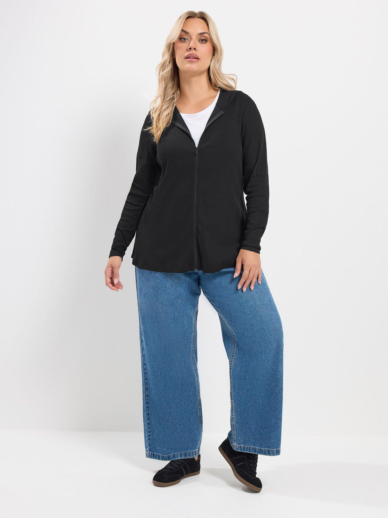 Image 3 of 4 of Yours Womens Curve Full-Zip Hooded Longline Top - Black