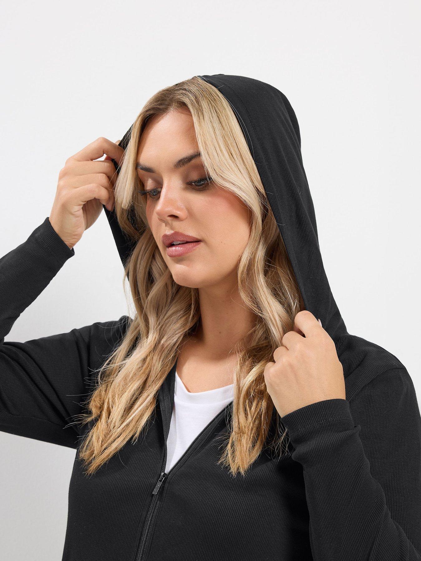 Image 4 of 4 of Yours Womens Curve Full-Zip Hooded Longline Top - Black