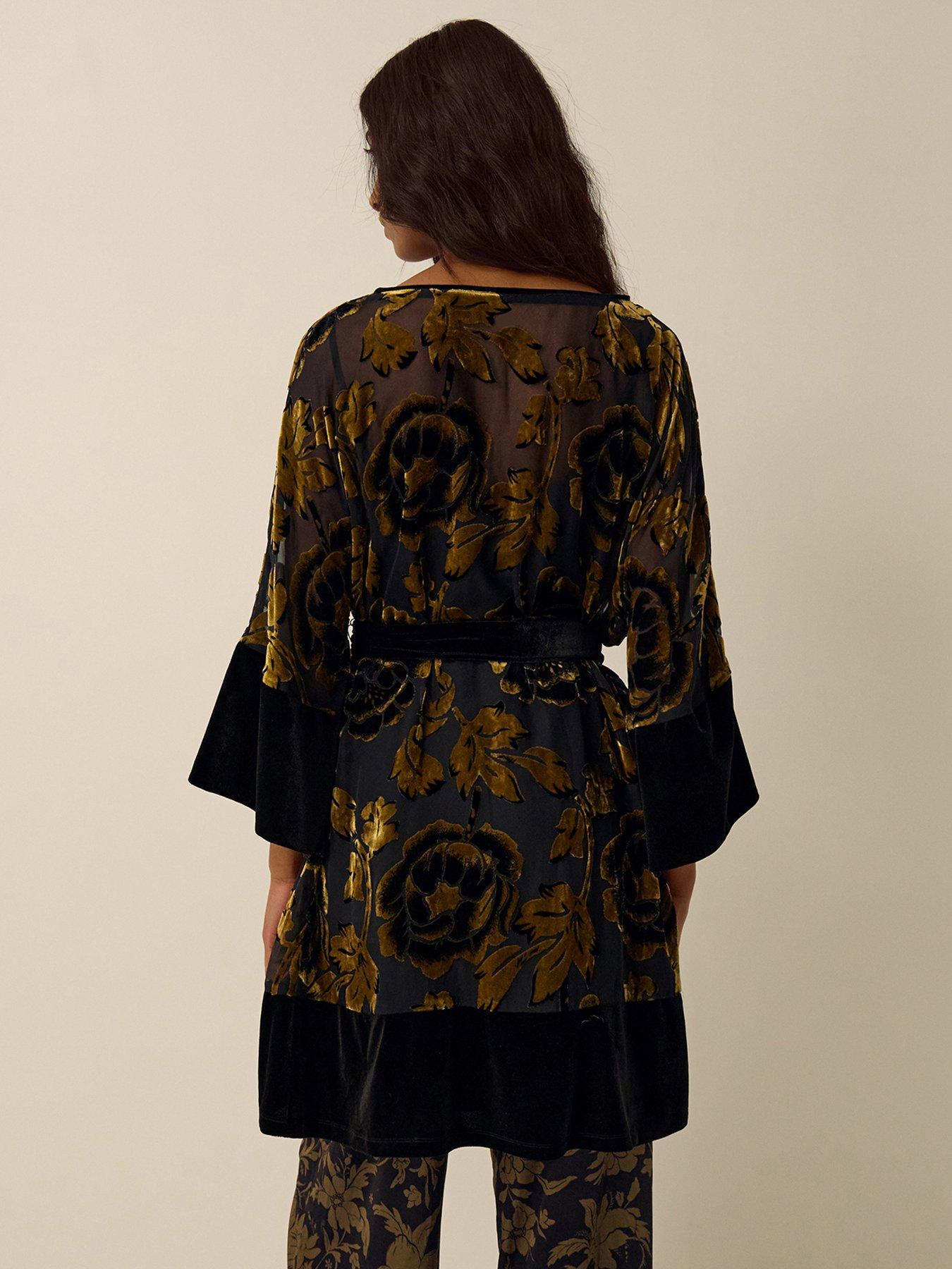 Image 2 of 5 of Monsoon Womens Octavia Floral Burnout Tie Waist Tunic Dress - Gold