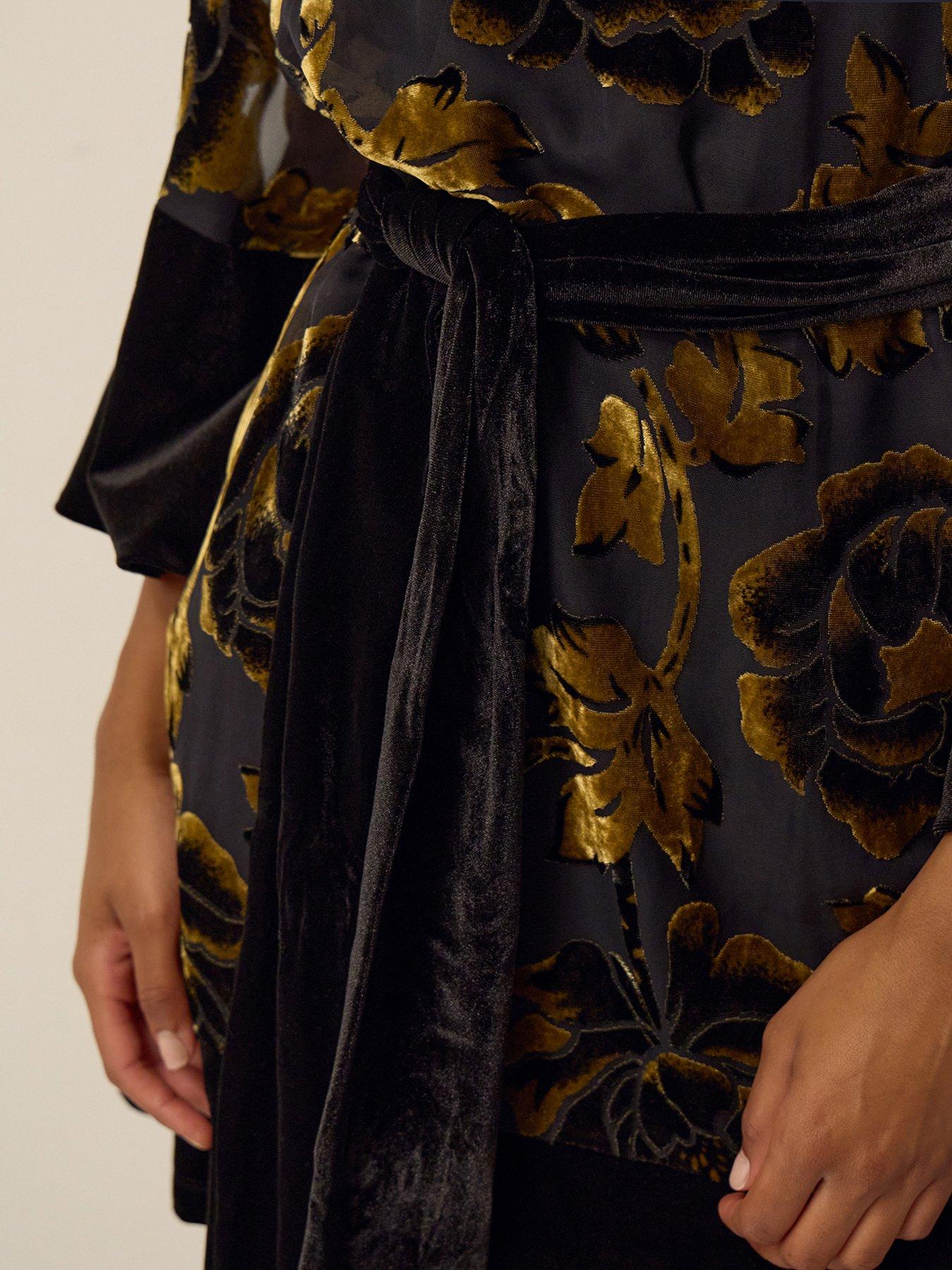 Image 4 of 5 of Monsoon Womens Octavia Floral Burnout Tie Waist Tunic Dress - Gold