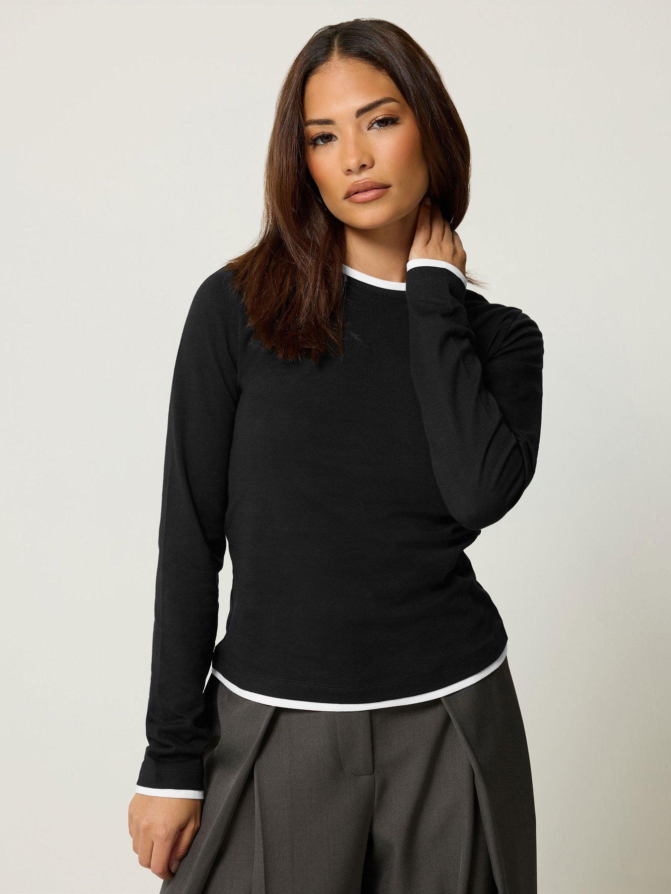 Image 1 of 4 of PixieGirl Petite Contrast Long Sleeve T-shirt