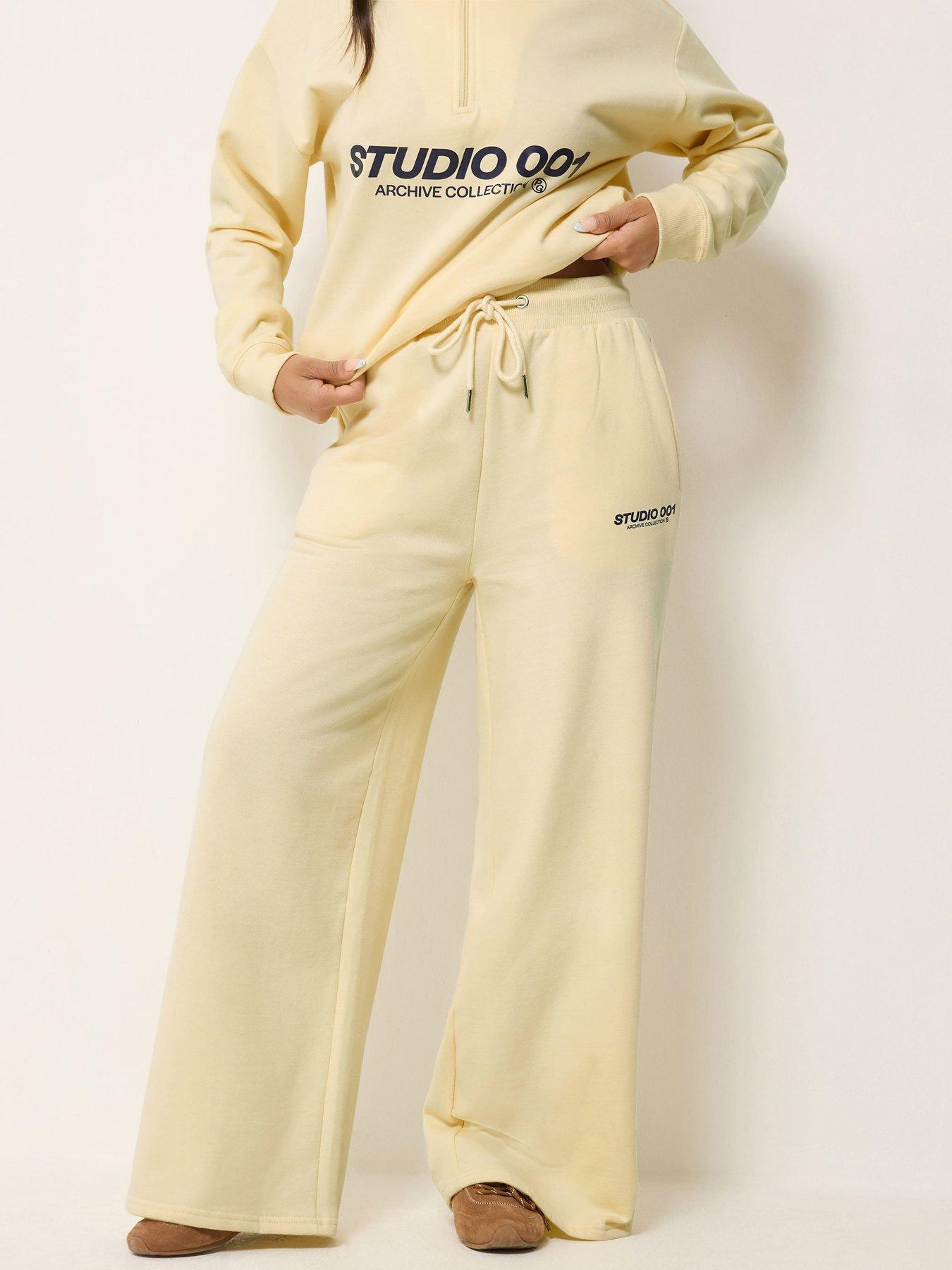 Image 1 of 4 of PixieGirl Womens Petite Studio 001 Wide Leg Drawcord Jogger - Yellow