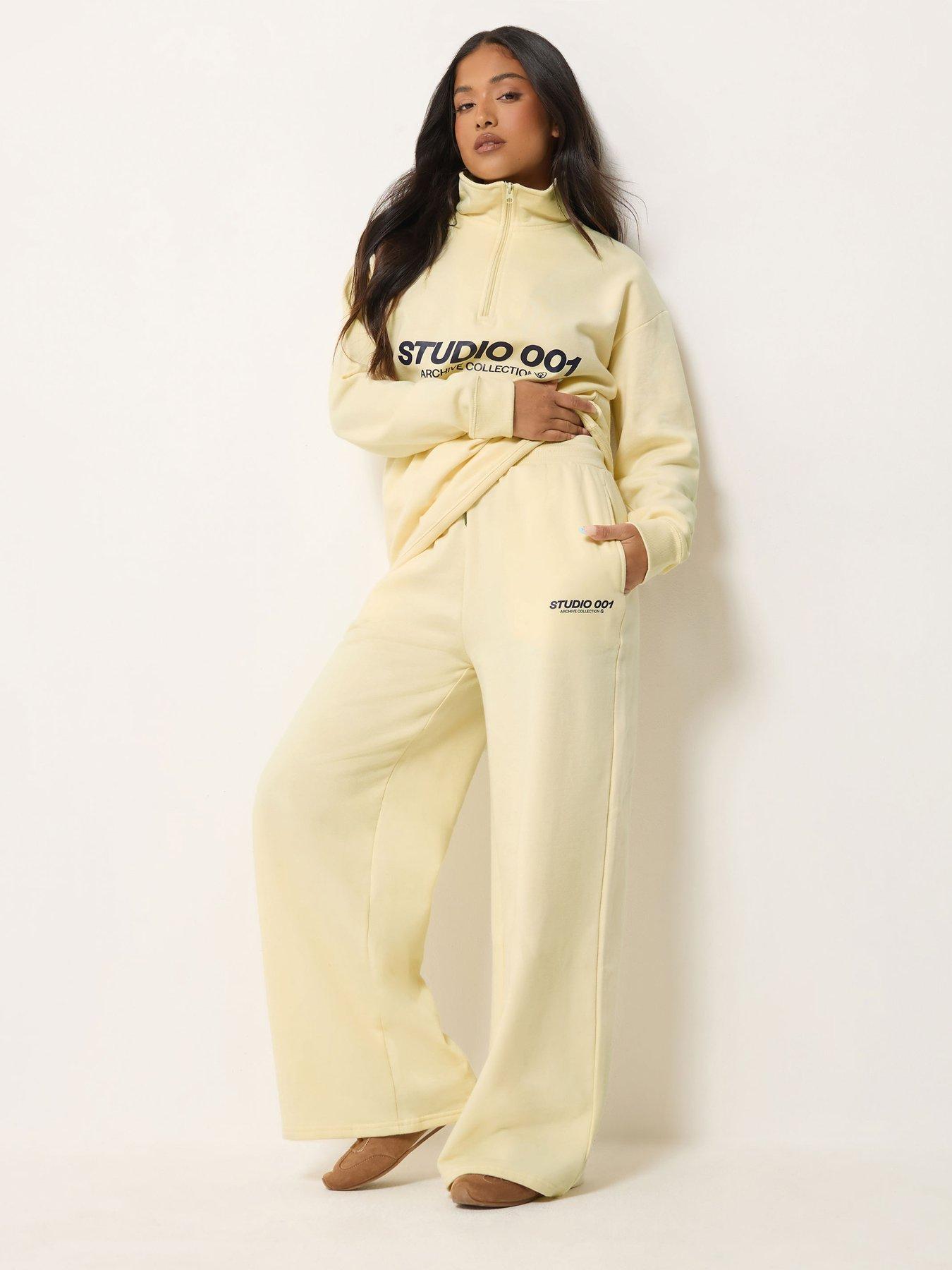 Image 3 of 4 of PixieGirl Womens Petite Studio 001 Wide Leg Drawcord Jogger - Yellow