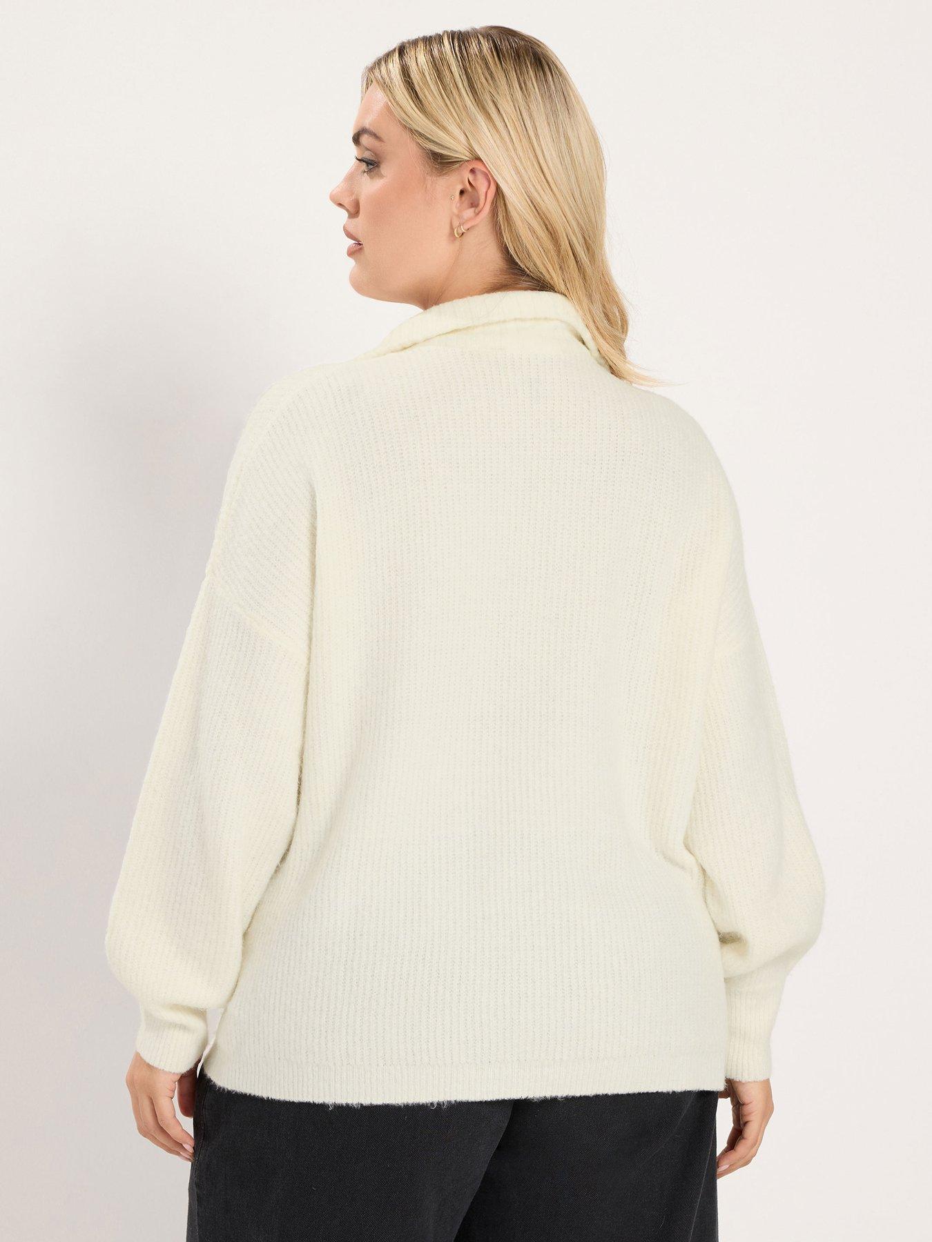 Image 2 of 4 of Yours Womens Curve Zip Neck Ribbed Cuff Jumper - White