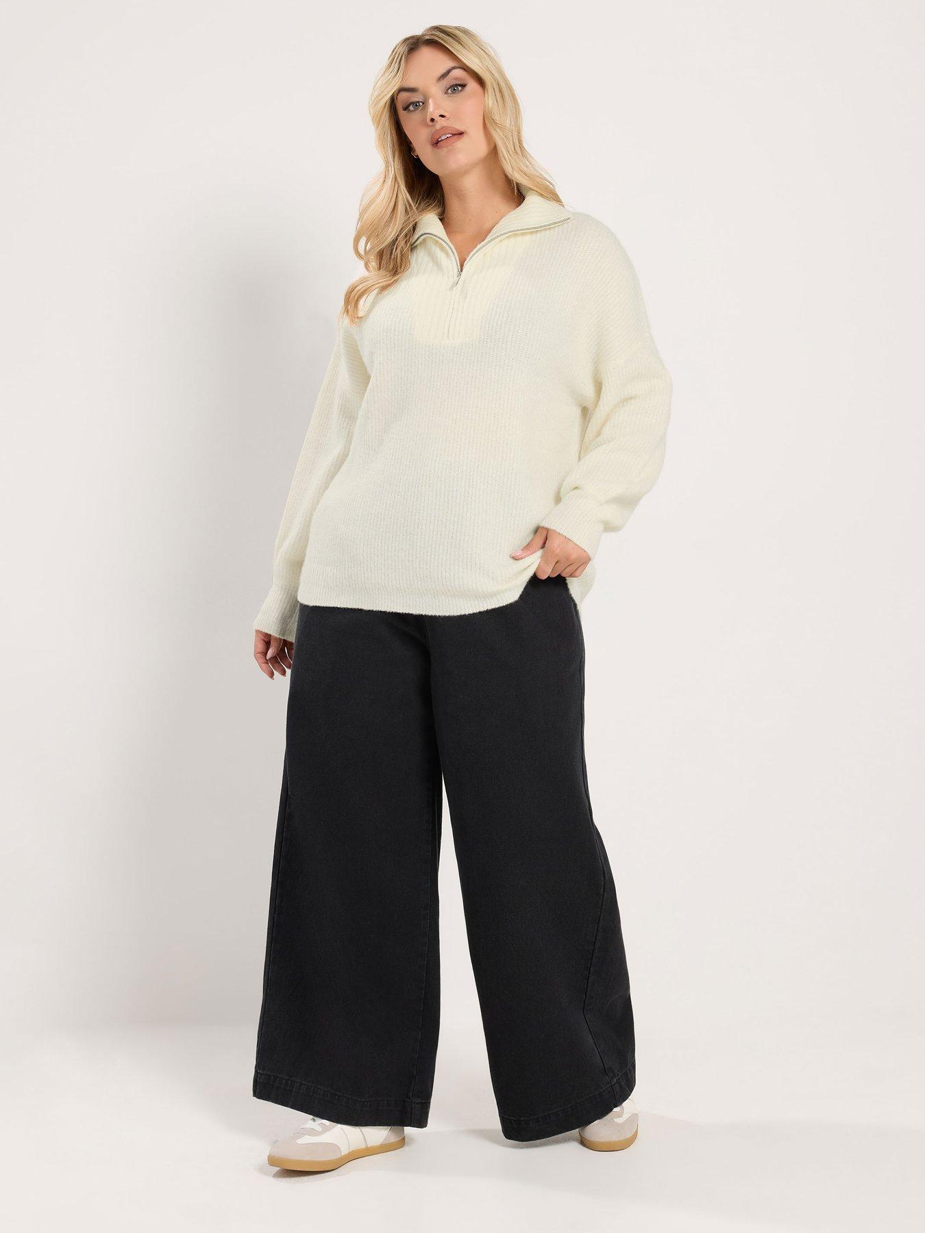 Image 3 of 4 of Yours Womens Curve Zip Neck Ribbed Cuff Jumper - White