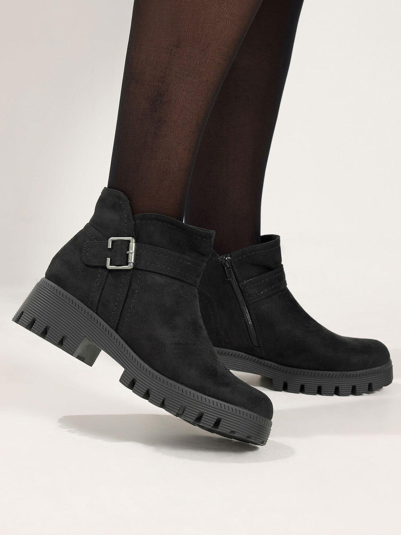 Image 1 of 4 of Yours Wide Fit Buckle Detail Low Wedge Boot