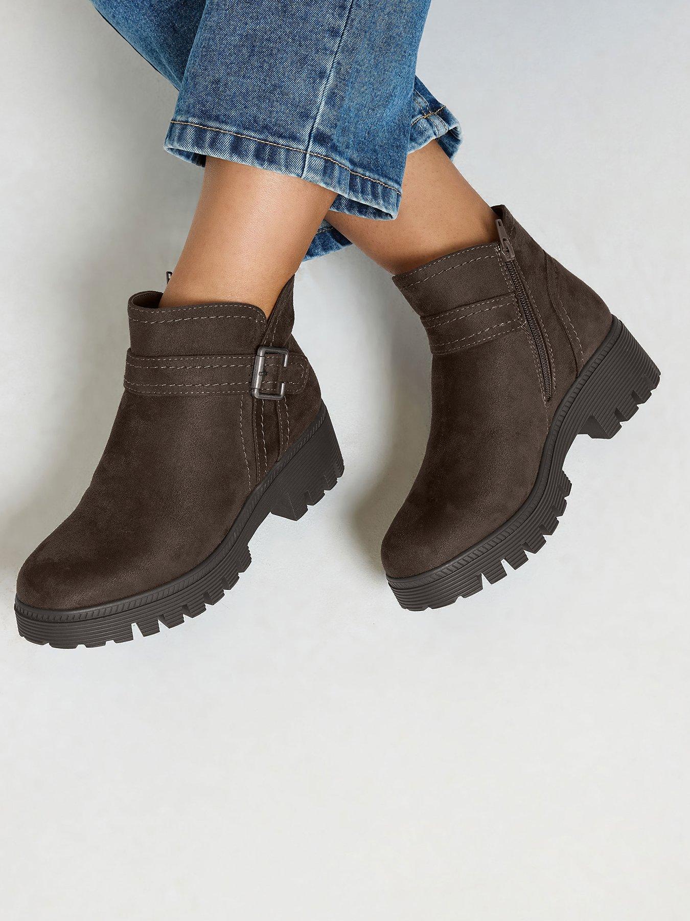 Yours Yours Womens Wide Fit Buckle Detail Low Wedge Boots - Brown