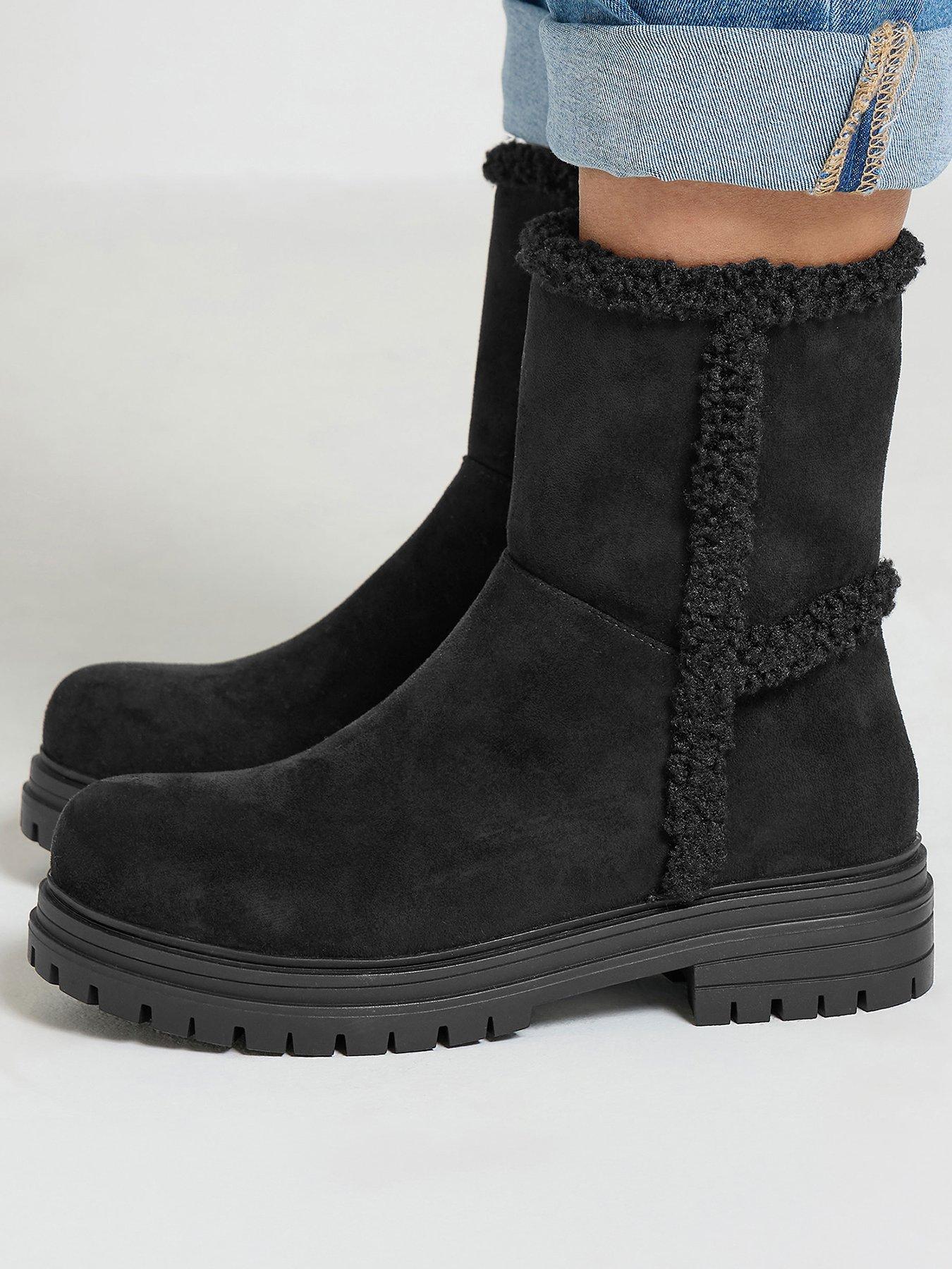 Image 1 of 4 of Yours Extra Wide Fit Faux Fur Cleated Ankle Boot