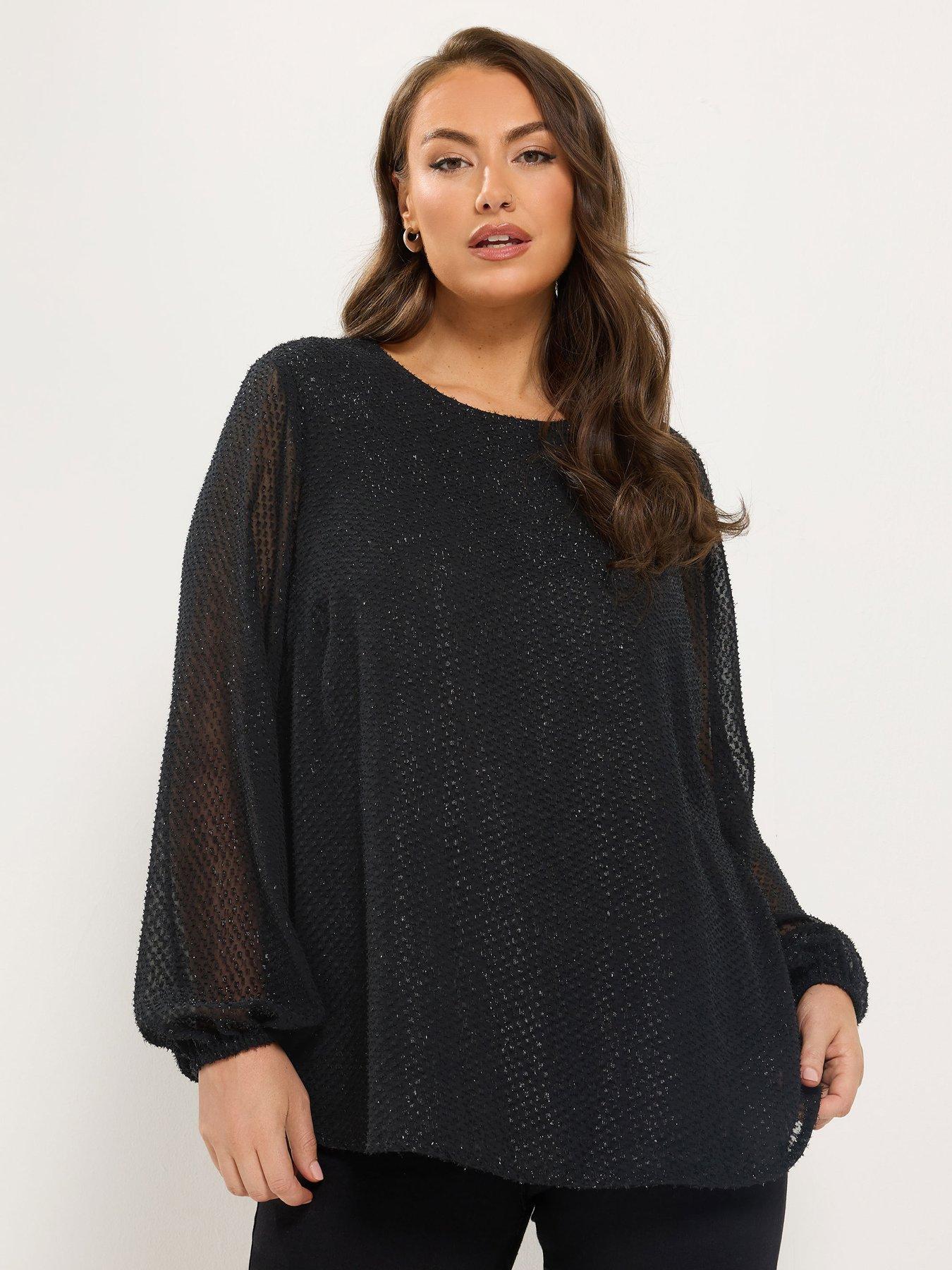 Image 1 of 4 of Yours Curve Party Textured Bow Back Top
