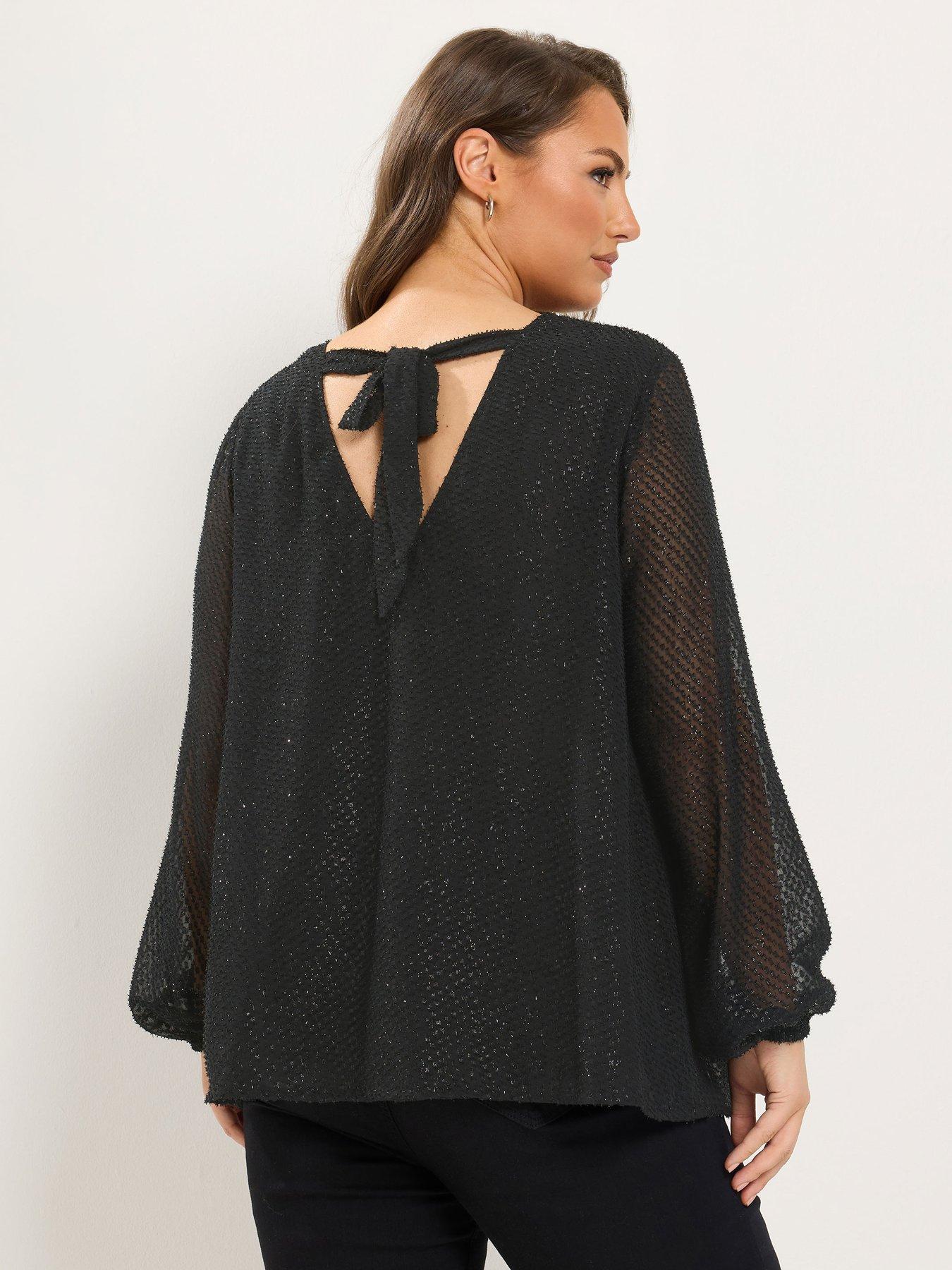Image 2 of 4 of Yours Curve Party Textured Bow Back Top