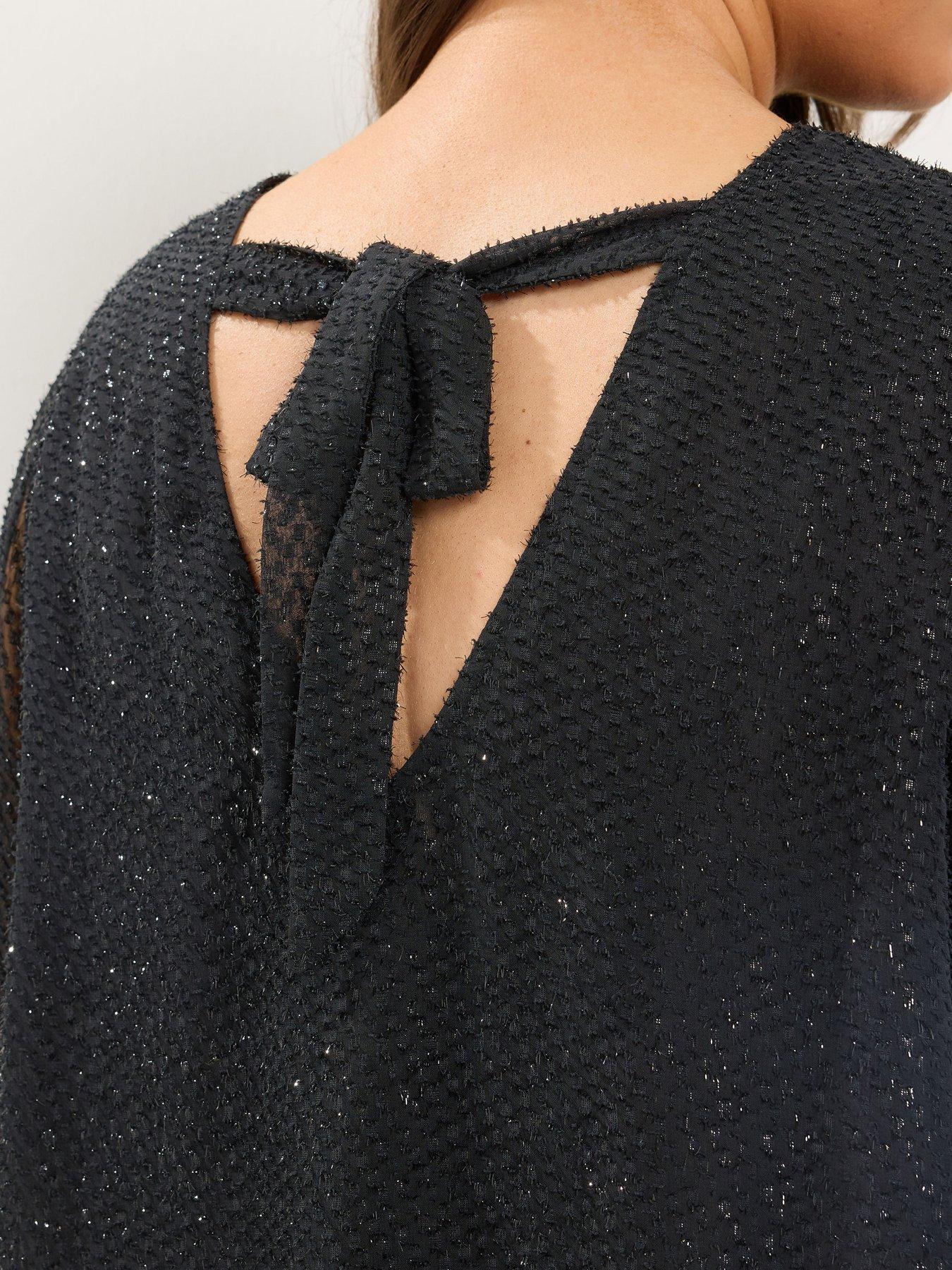 Image 4 of 4 of Yours Curve Party Textured Bow Back Top