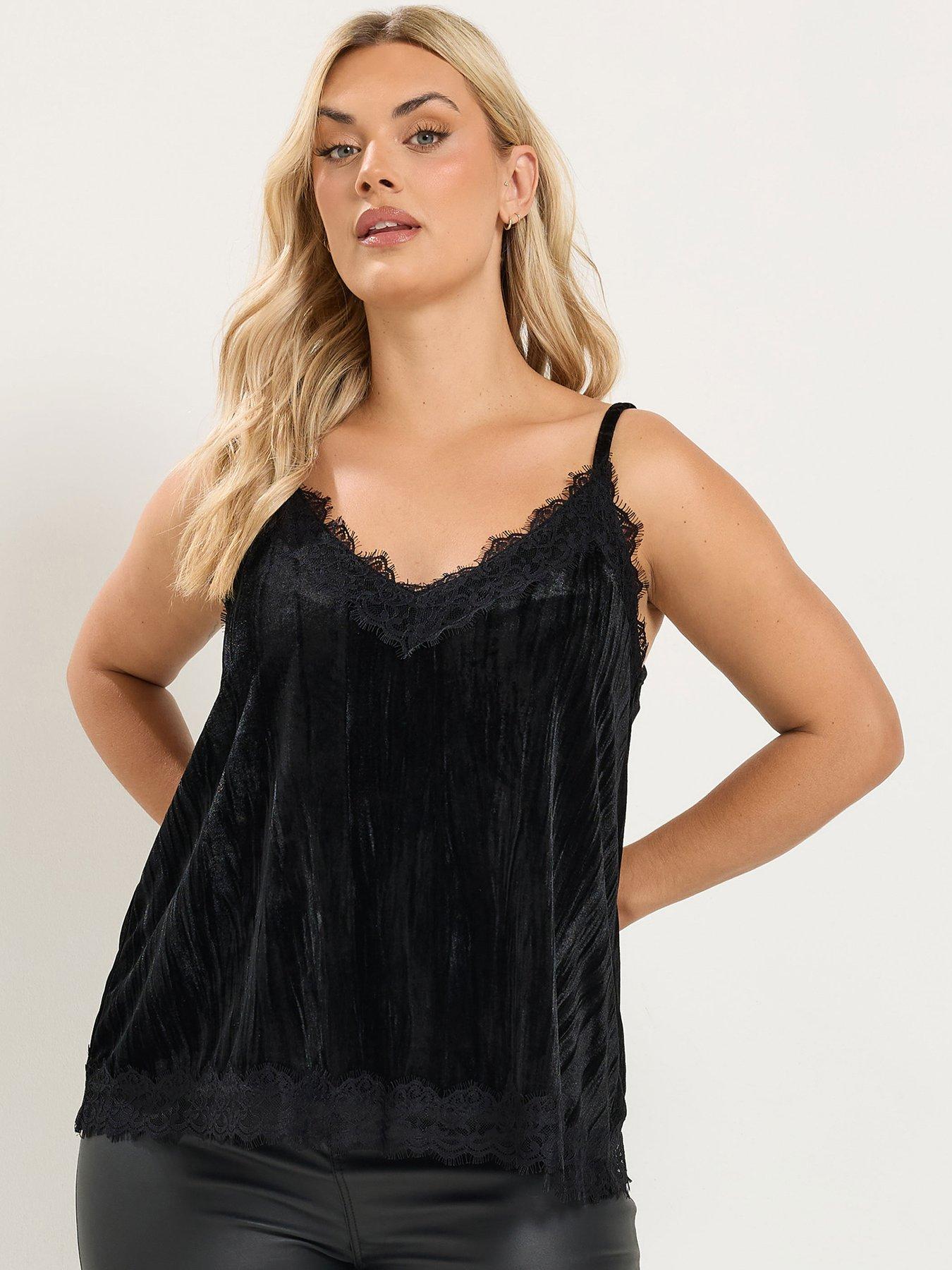 Image 1 of 4 of Yours Womens Curve Lace Velour Cami - Black