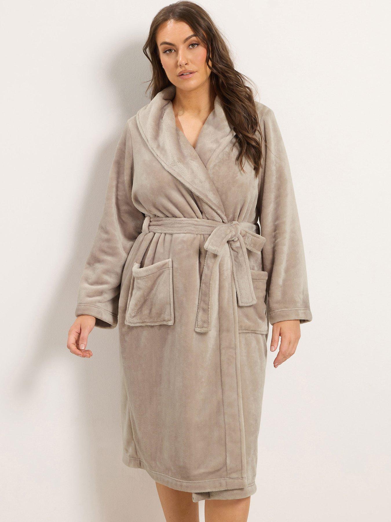 Image 1 of 4 of Yours Womens Curve Super Luxe Shawl Tie Waist Dressing Gown - Brown