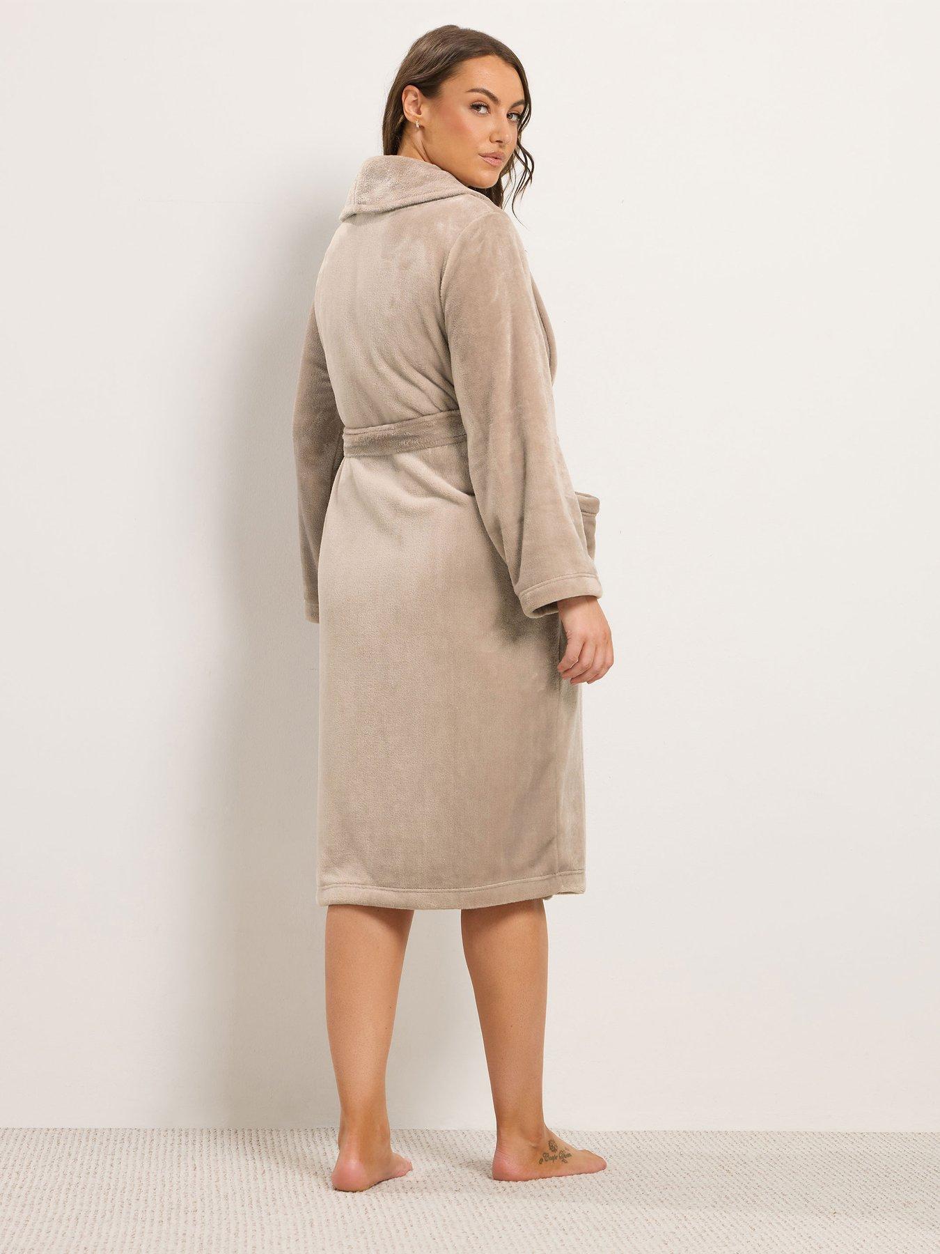 Image 2 of 4 of Yours Womens Curve Super Luxe Shawl Tie Waist Dressing Gown - Brown