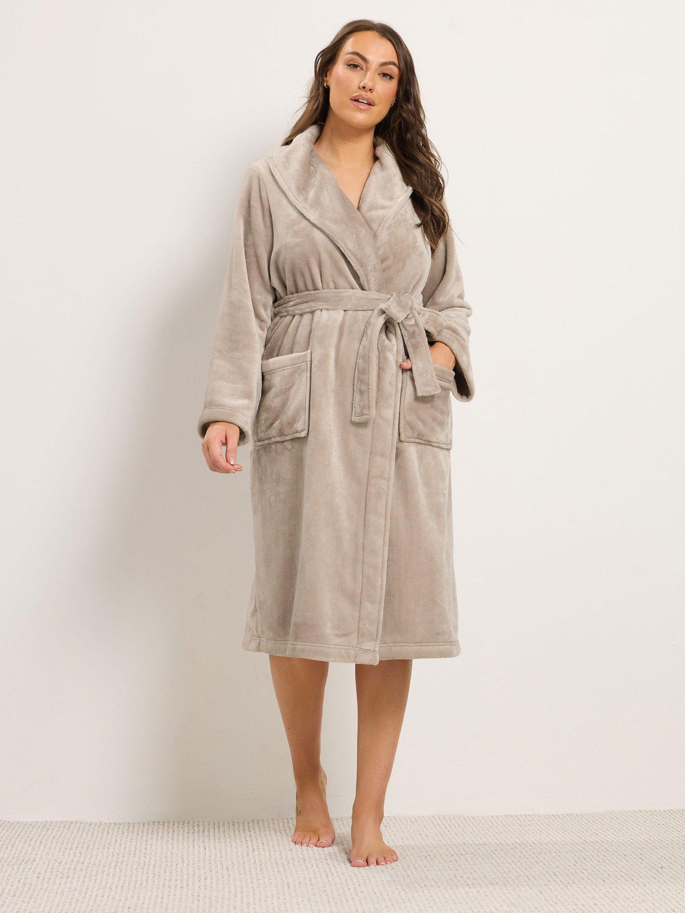 Image 3 of 4 of Yours Womens Curve Super Luxe Shawl Tie Waist Dressing Gown - Brown