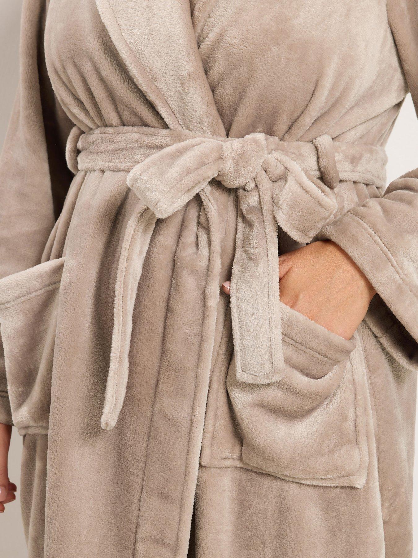 Image 4 of 4 of Yours Womens Curve Super Luxe Shawl Tie Waist Dressing Gown - Brown