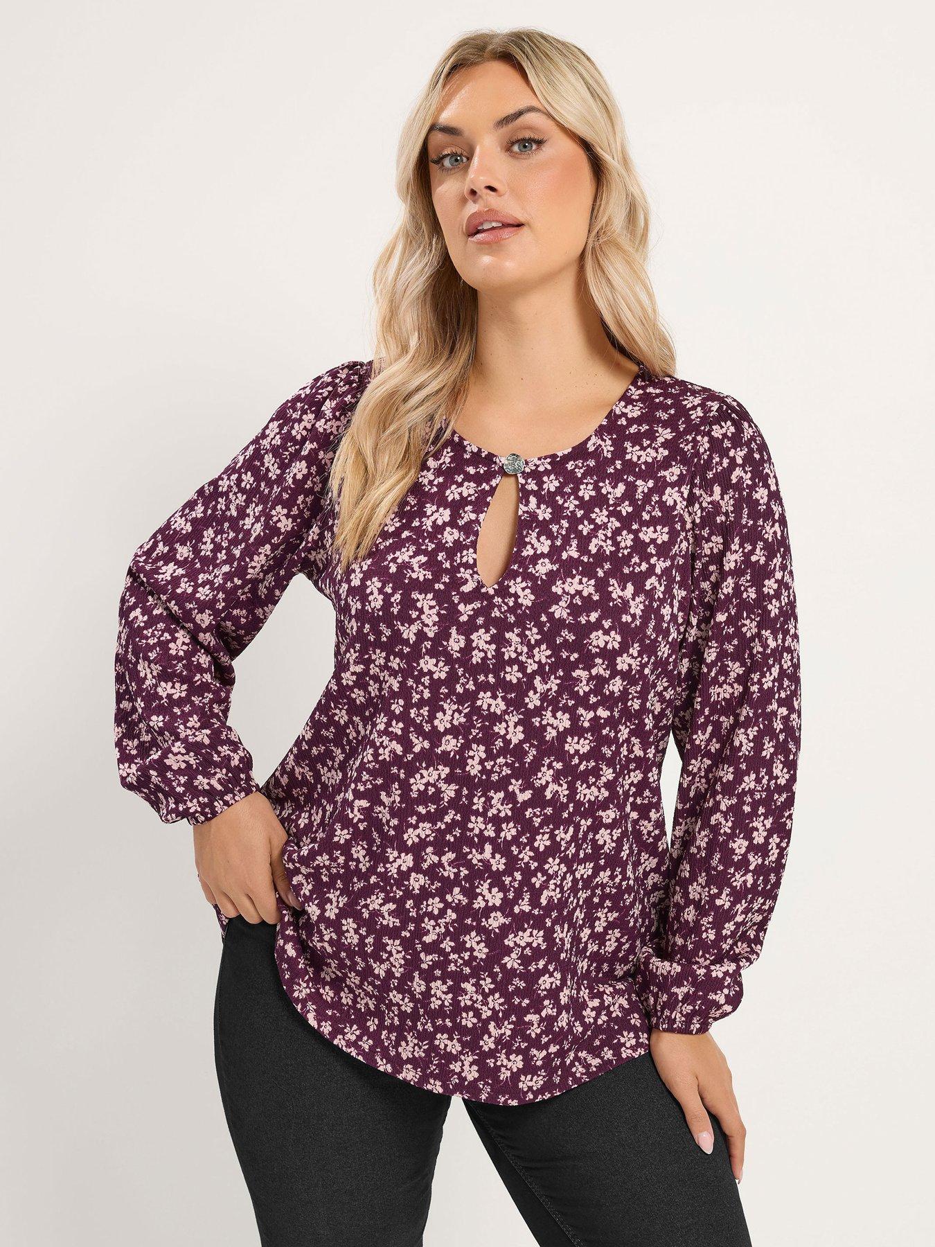 Image 1 of 4 of Yours Curve Texture Keyhole Balloon Sleeve Top