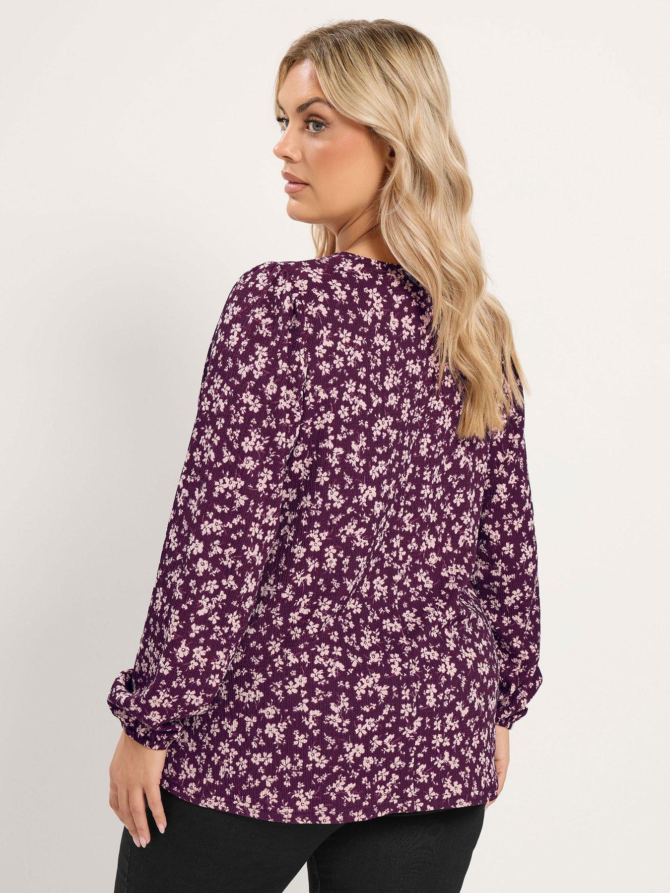 Image 2 of 4 of Yours Curve Texture Keyhole Balloon Sleeve Top