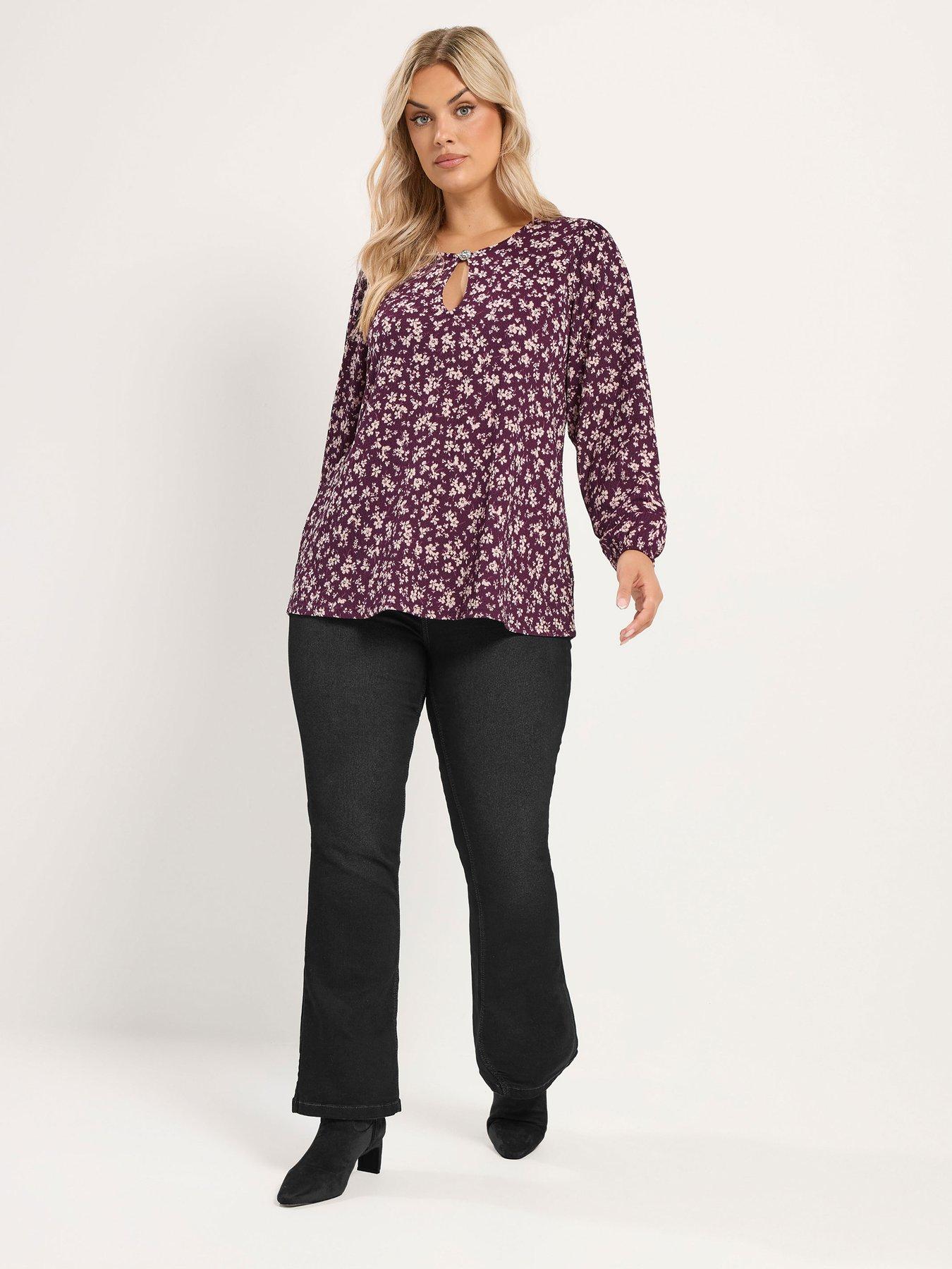 Image 3 of 4 of Yours Curve Texture Keyhole Balloon Sleeve Top