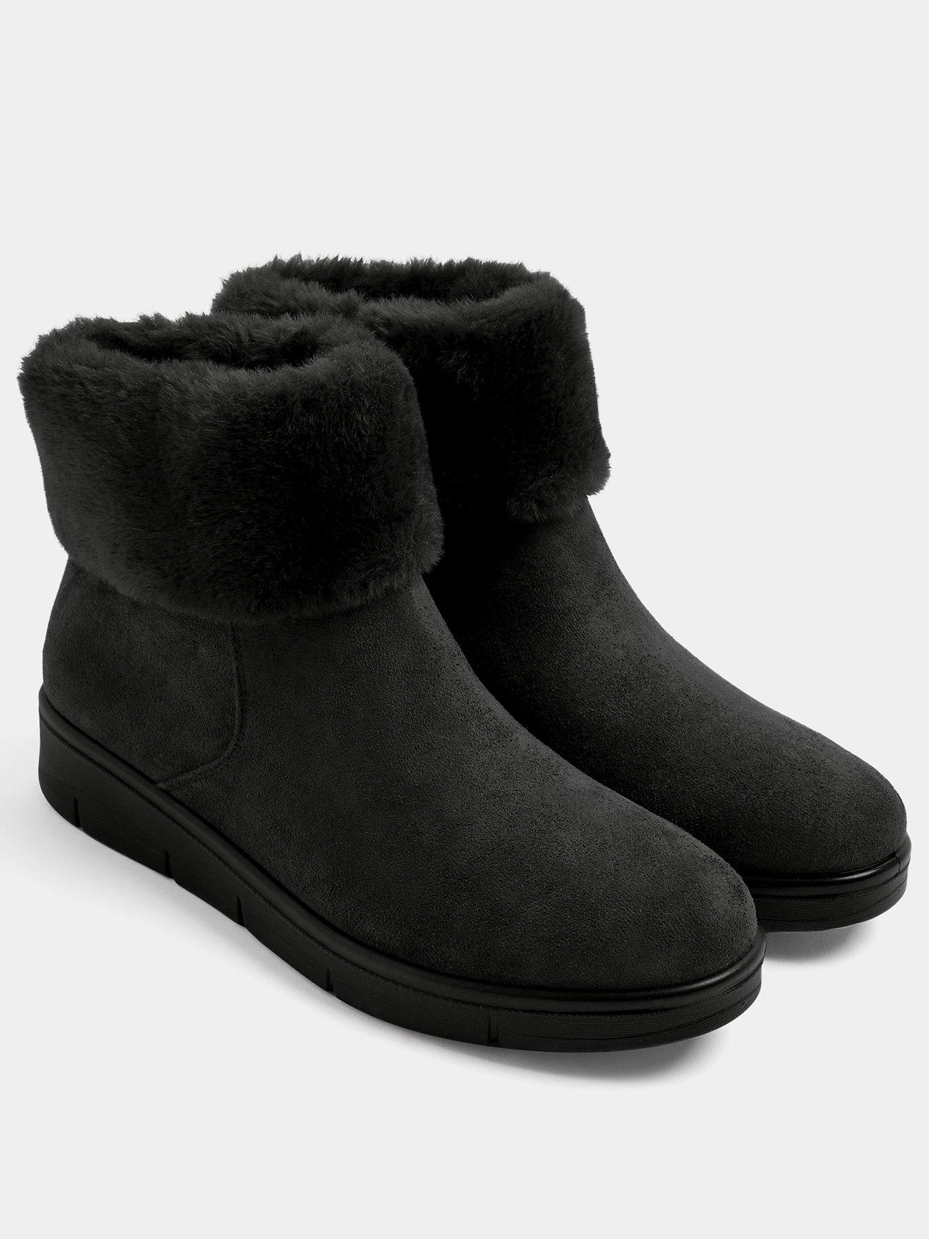 Image 2 of 4 of Yours Womens Extra Wide Fit Faux Fur Low Wedge Ankle Boots - Black