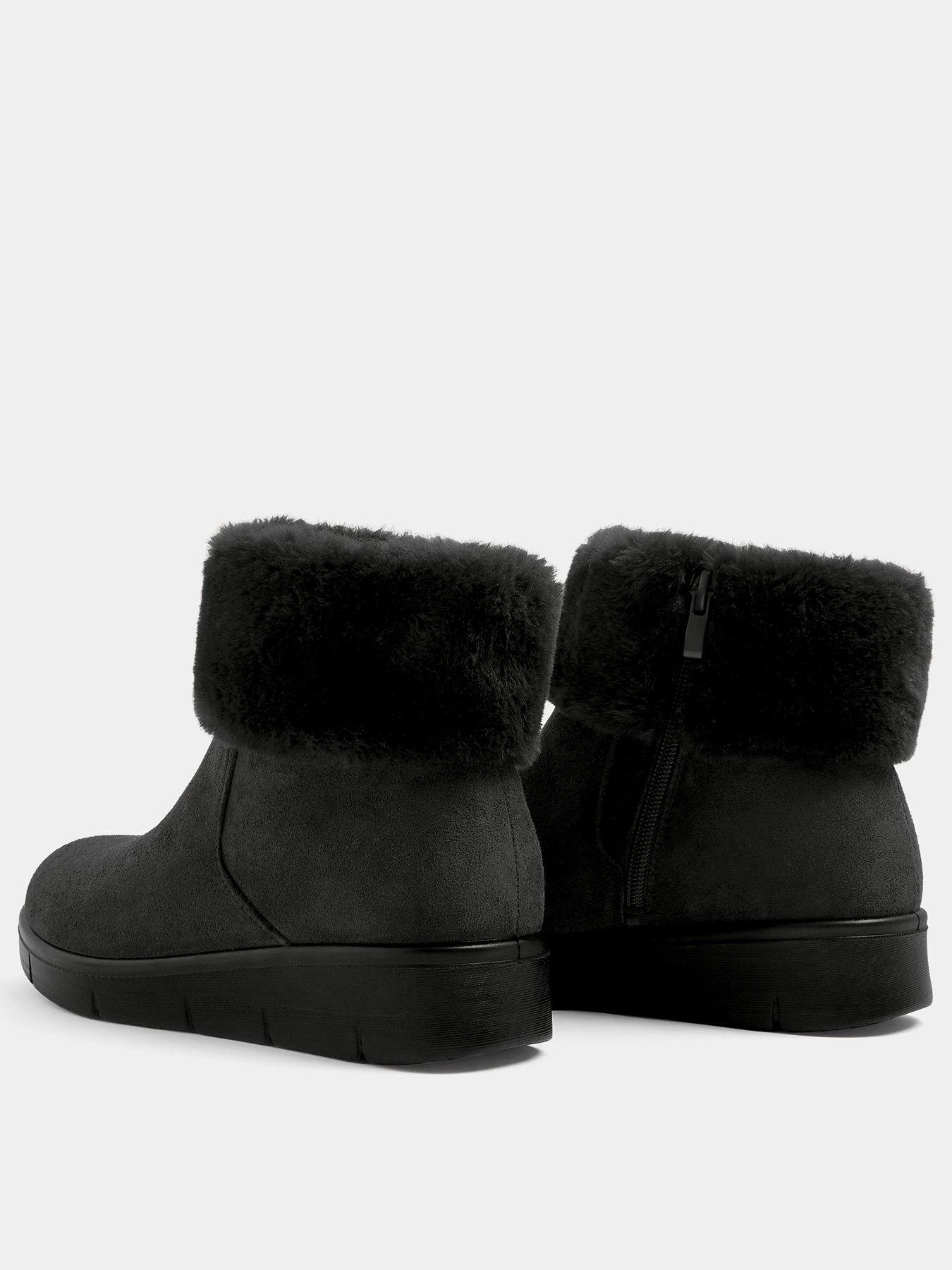Image 3 of 4 of Yours Womens Extra Wide Fit Faux Fur Low Wedge Ankle Boots - Black