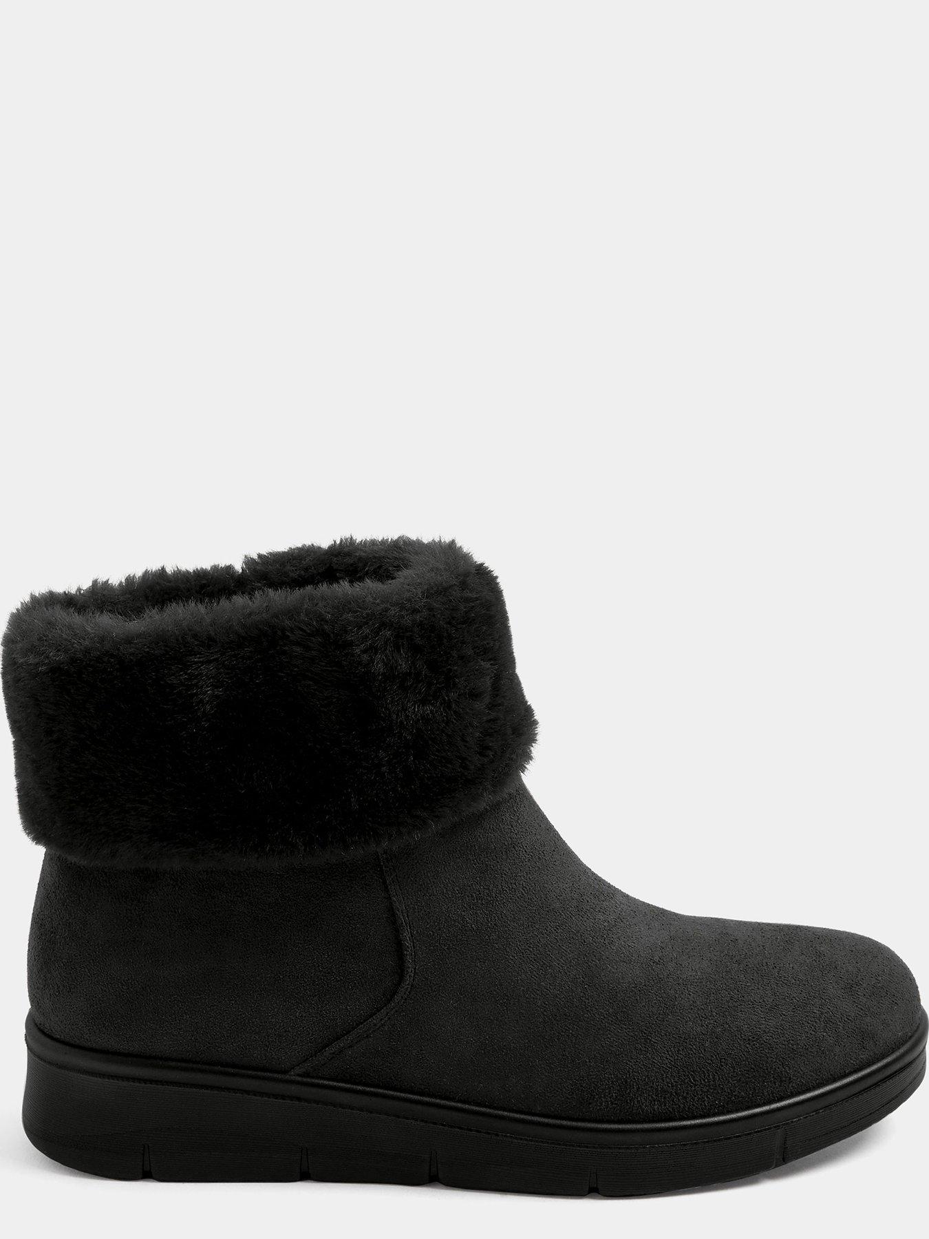 Image 4 of 4 of Yours Womens Extra Wide Fit Faux Fur Low Wedge Ankle Boots - Black