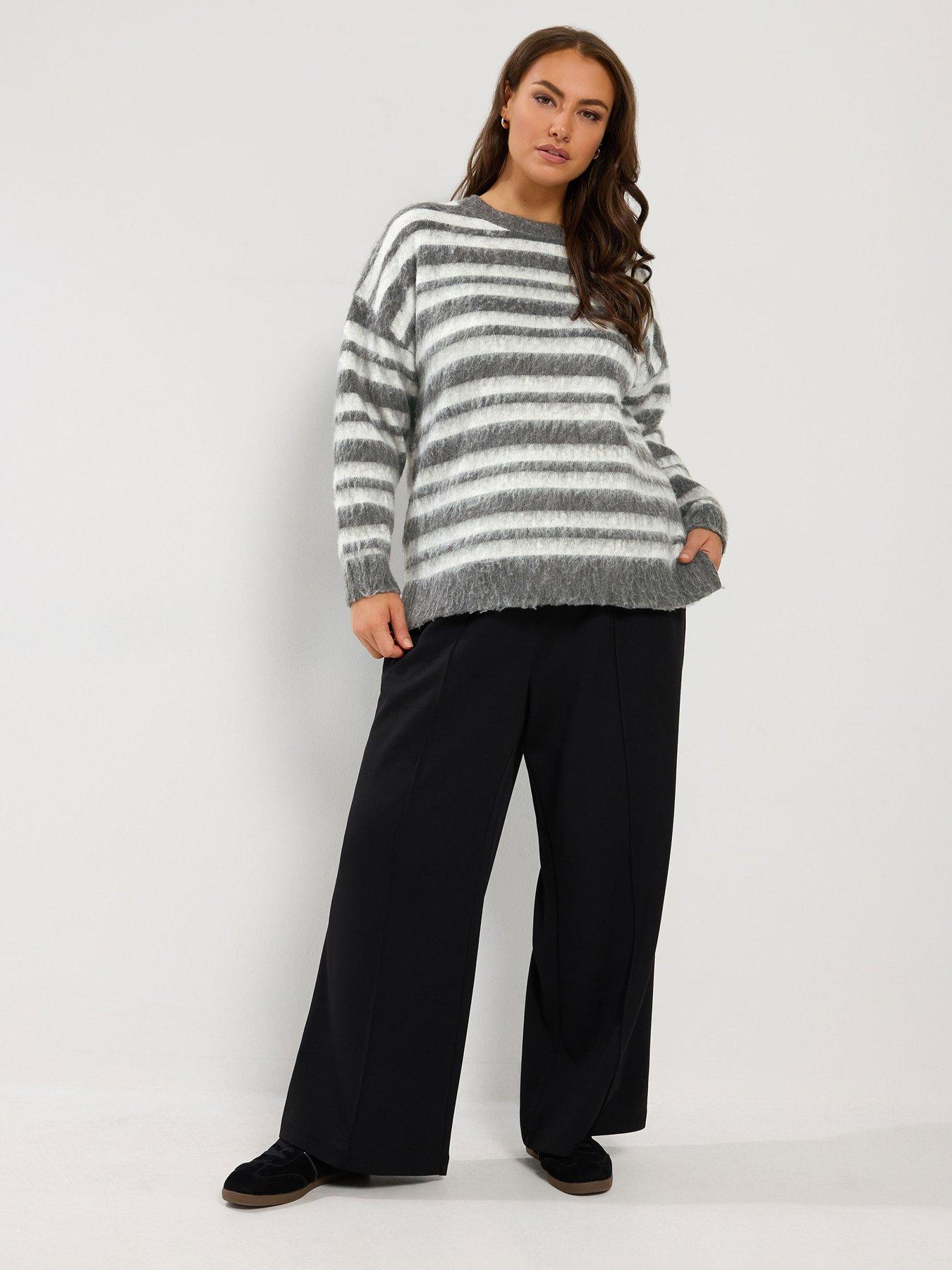 Image 3 of 4 of Yours Curve Brushed Stripe Crew Jumper