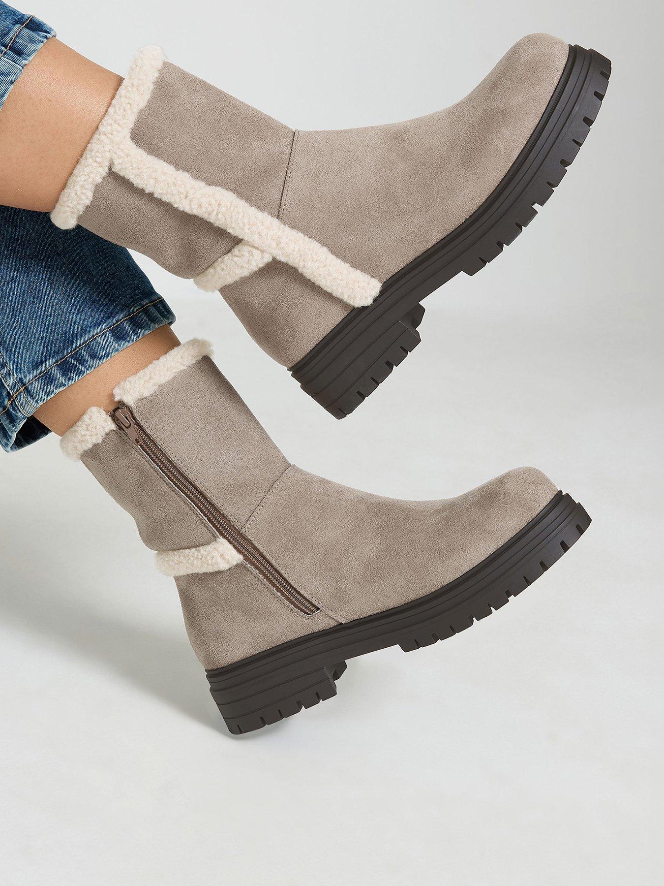 Image 1 of 4 of Yours Extra Wide Fit Faux Fur Cleated Ankle Boot