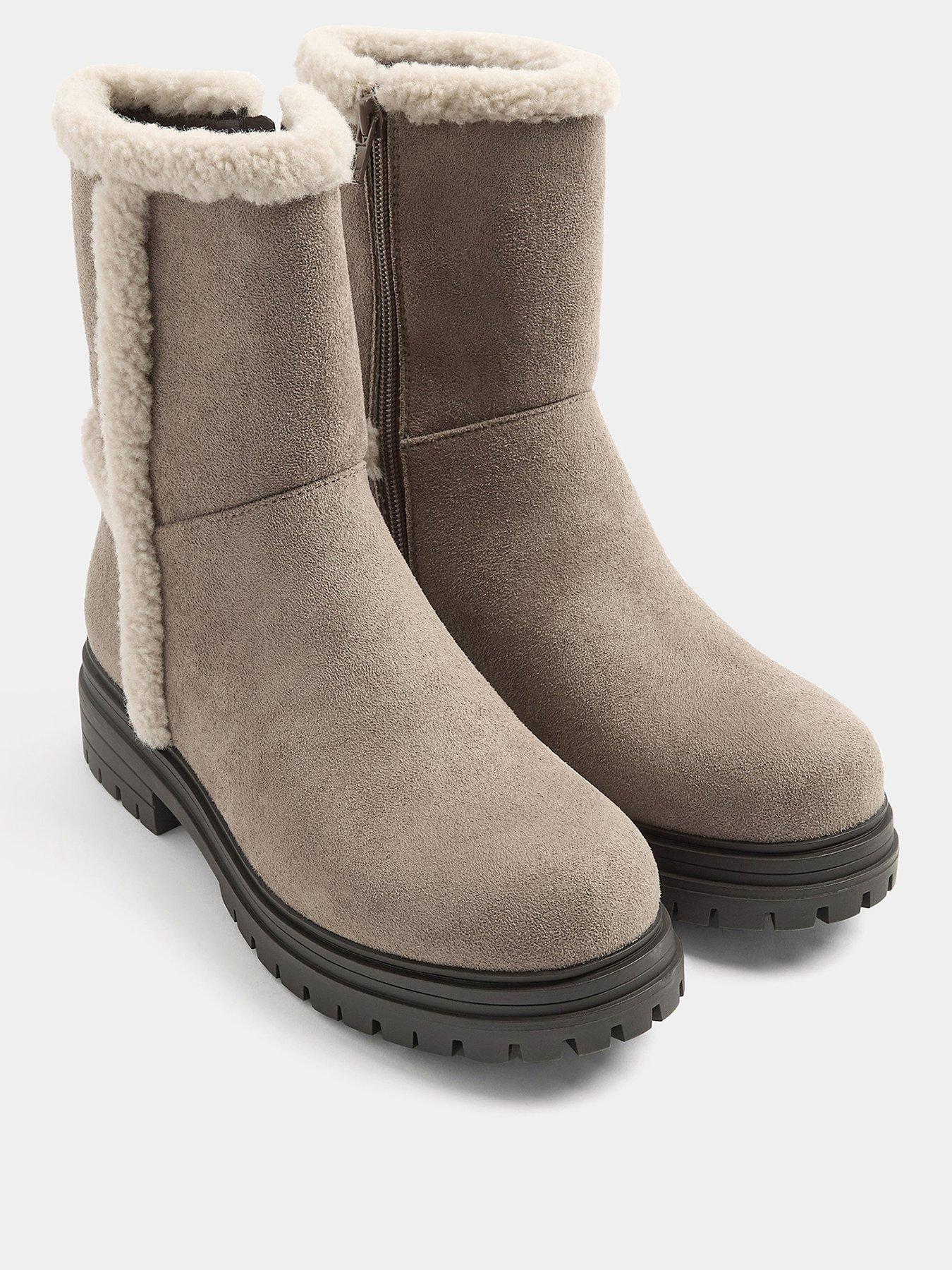 Image 2 of 4 of Yours Wide Fit Faux Fur Cleated Ankle Boot