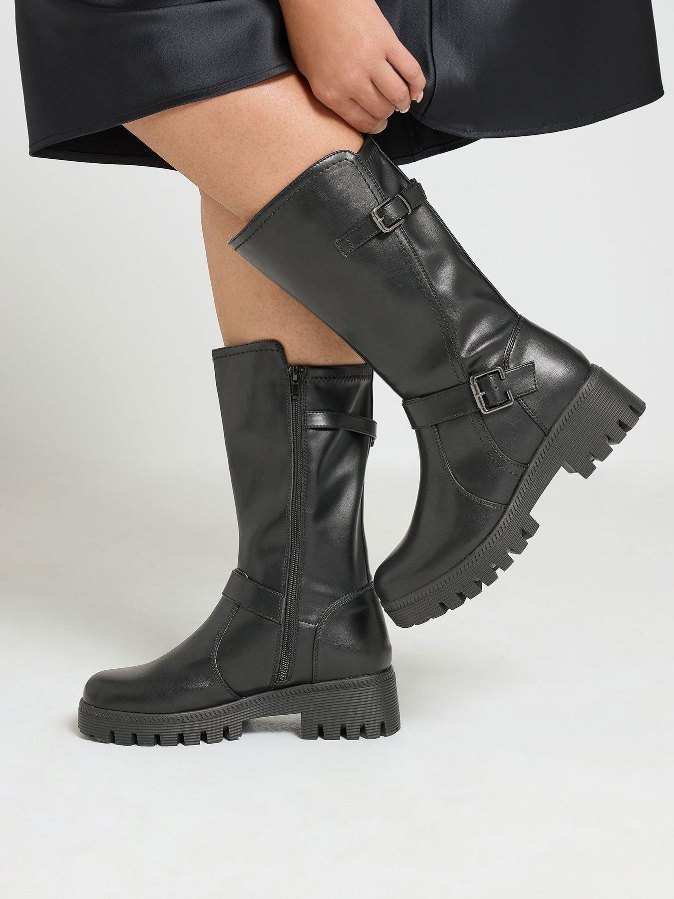 Image 1 of 4 of Yours Extra Wide Fit Buckle Mid Calf Wedge Boot