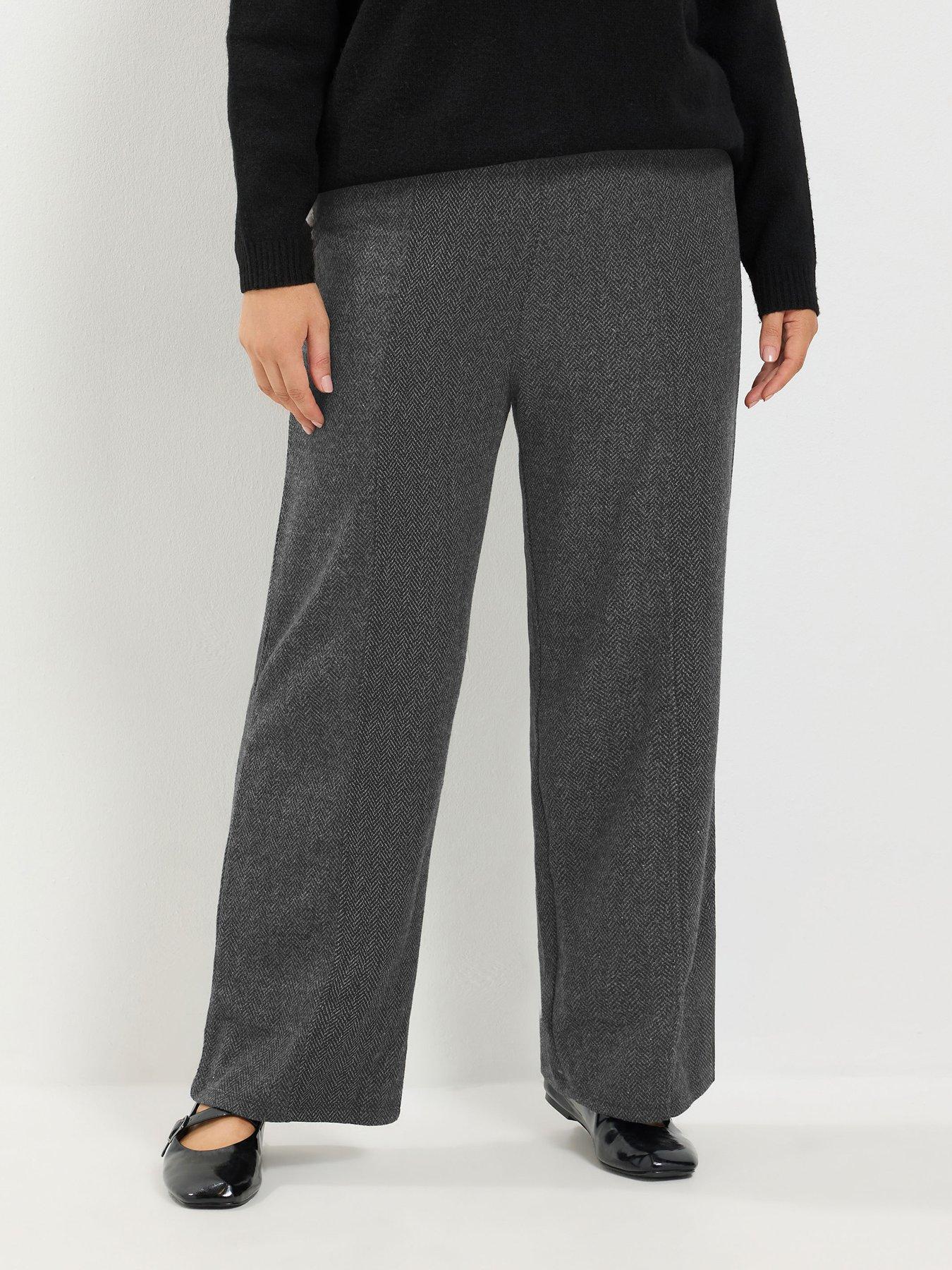 Image 1 of 4 of Yours Womens Curve Soft Touch Herringbone Trousers - Grey