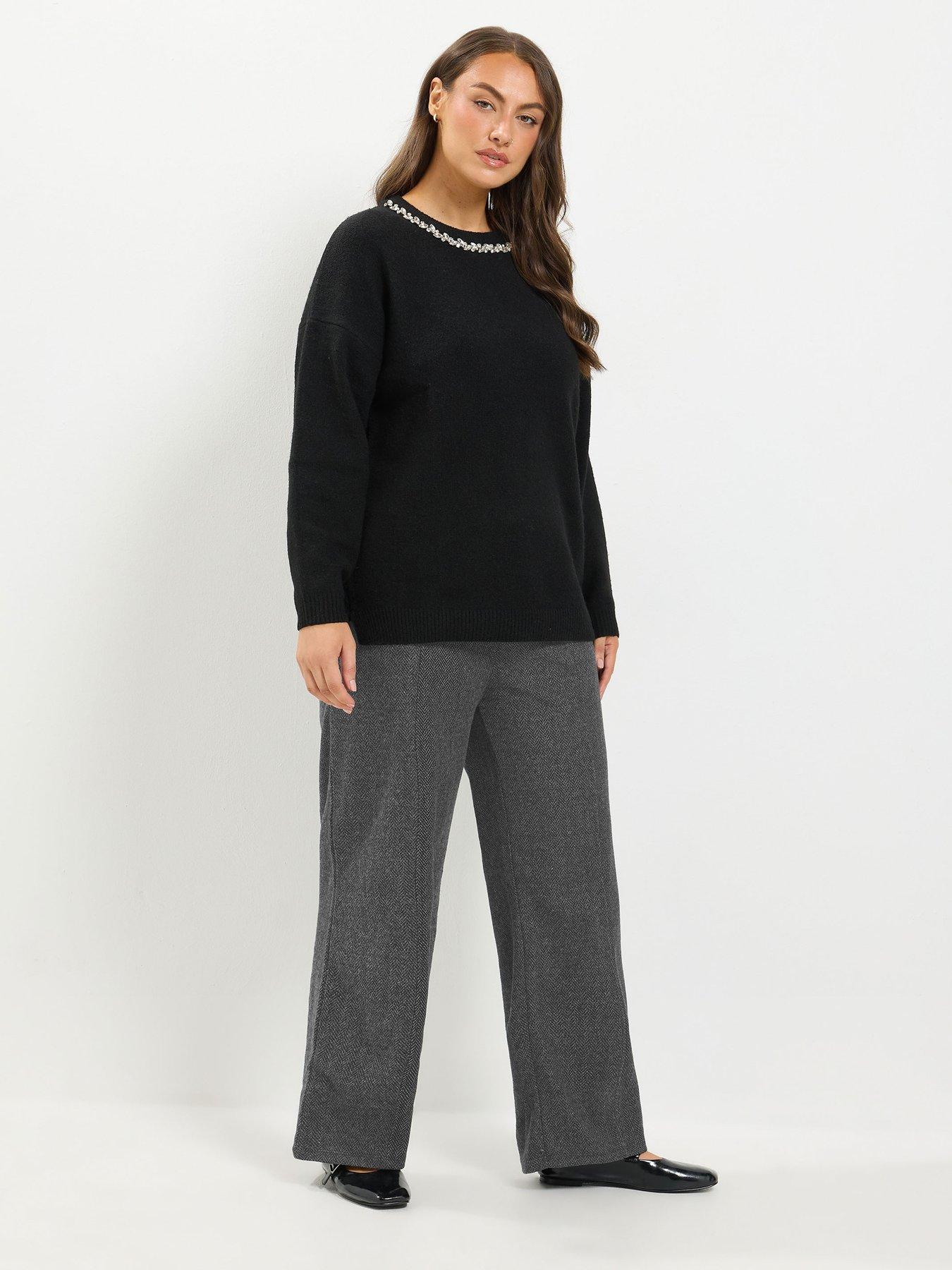 Image 3 of 4 of Yours Womens Curve Soft Touch Herringbone Trousers - Grey