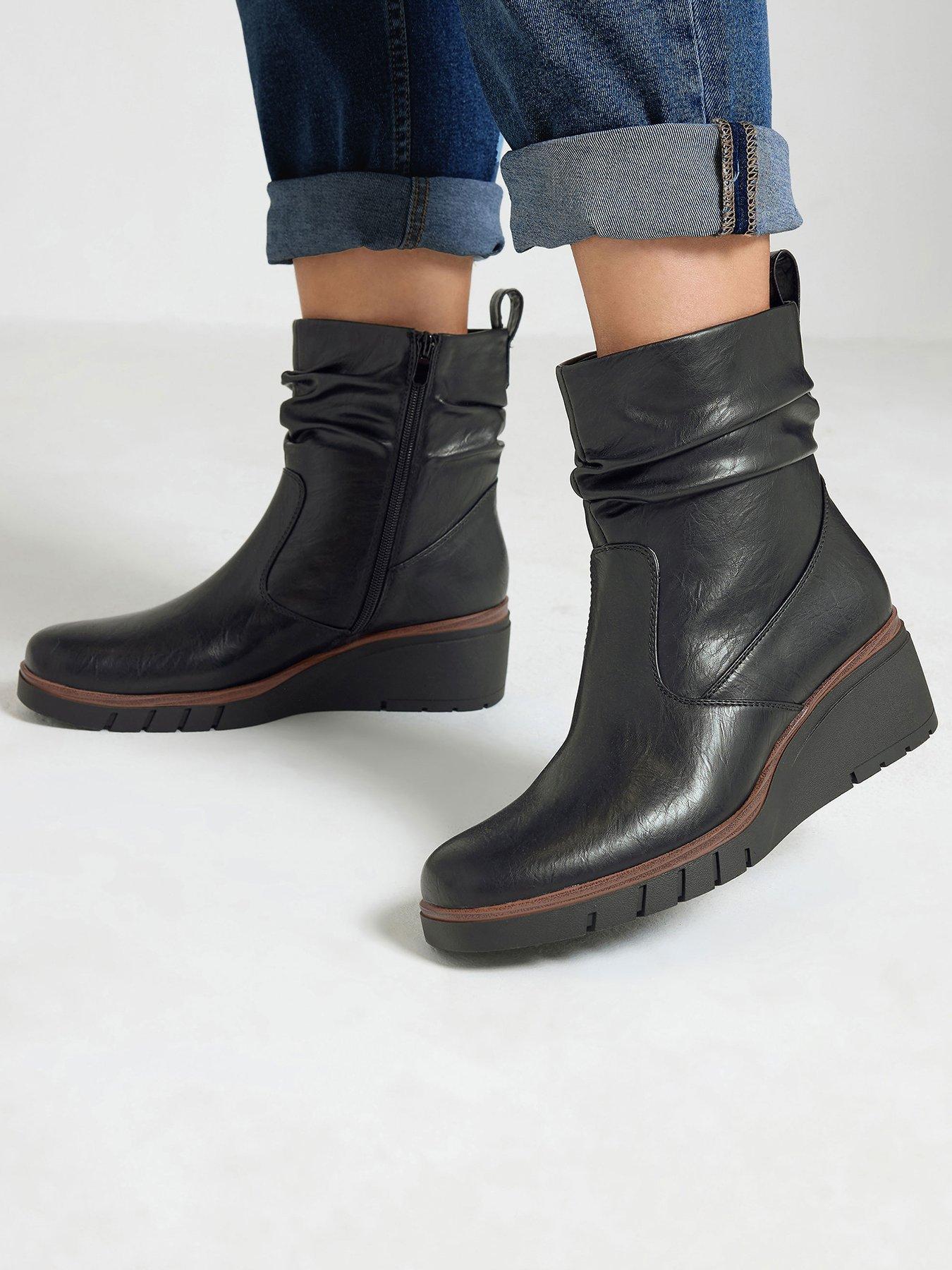 Image 1 of 4 of Yours Womens Extra Wide Fit Ruched Wedge Boots - Black
