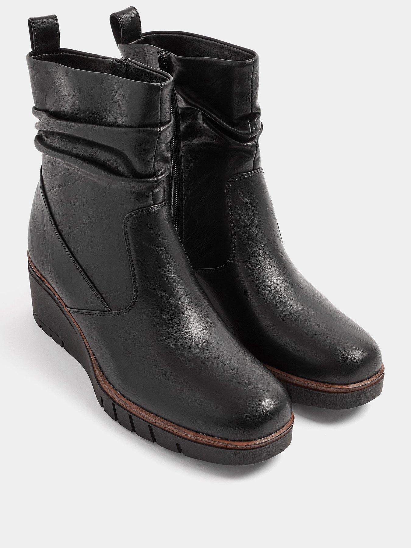 Image 2 of 4 of Yours Womens Extra Wide Fit Ruched Wedge Boots - Black