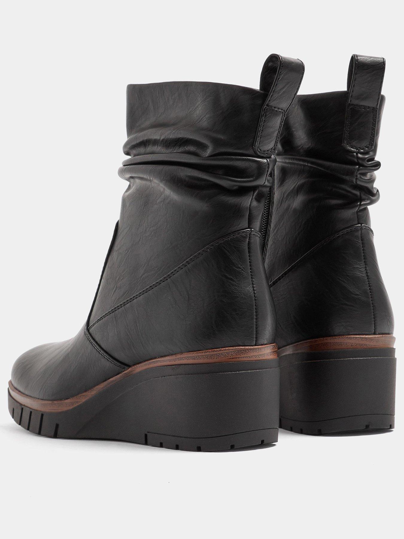 Image 3 of 4 of Yours Womens Extra Wide Fit Ruched Wedge Boots - Black