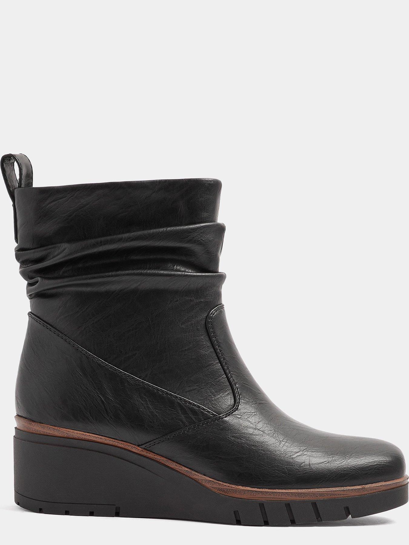 Image 4 of 4 of Yours Womens Extra Wide Fit Ruched Wedge Boots - Black