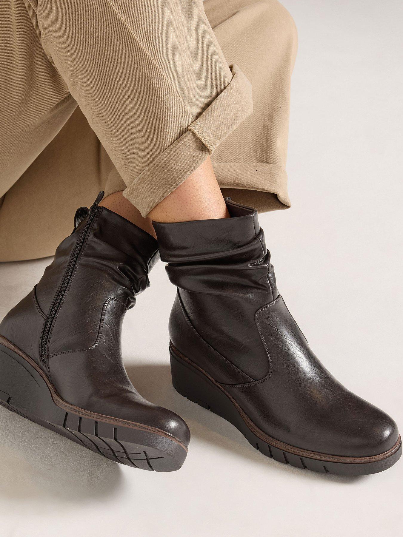 Image 1 of 4 of Yours Womens Extra Wide Fit Ruched Wedge Boots - Brown