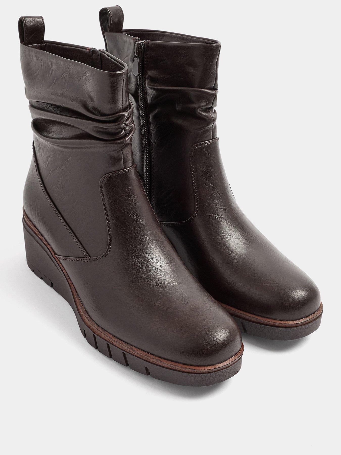 Image 2 of 4 of Yours Womens Extra Wide Fit Ruched Wedge Boots - Brown