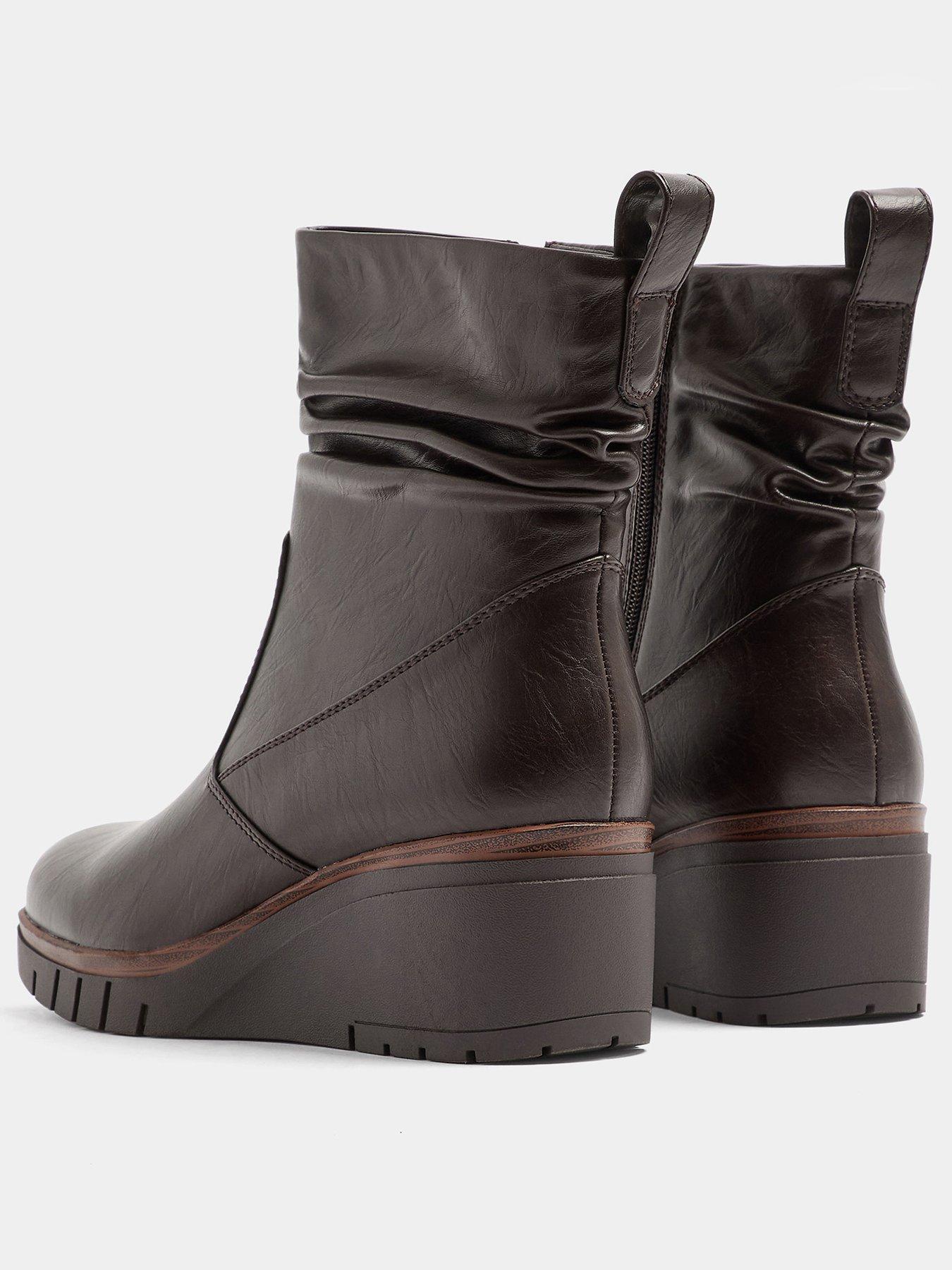 Image 3 of 4 of Yours Womens Extra Wide Fit Ruched Wedge Boots - Brown