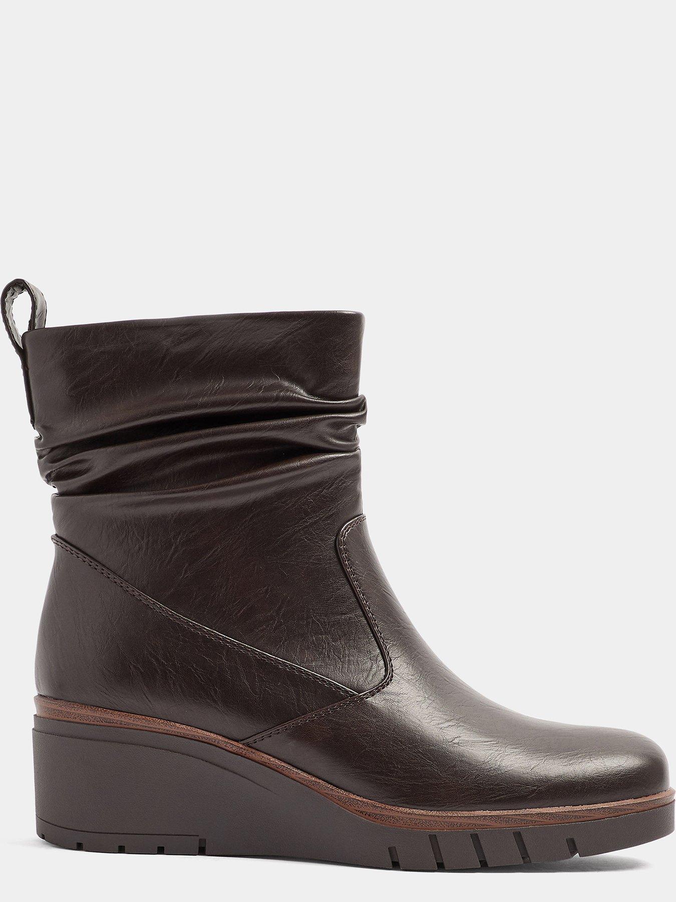 Image 4 of 4 of Yours Womens Extra Wide Fit Ruched Wedge Boots - Brown