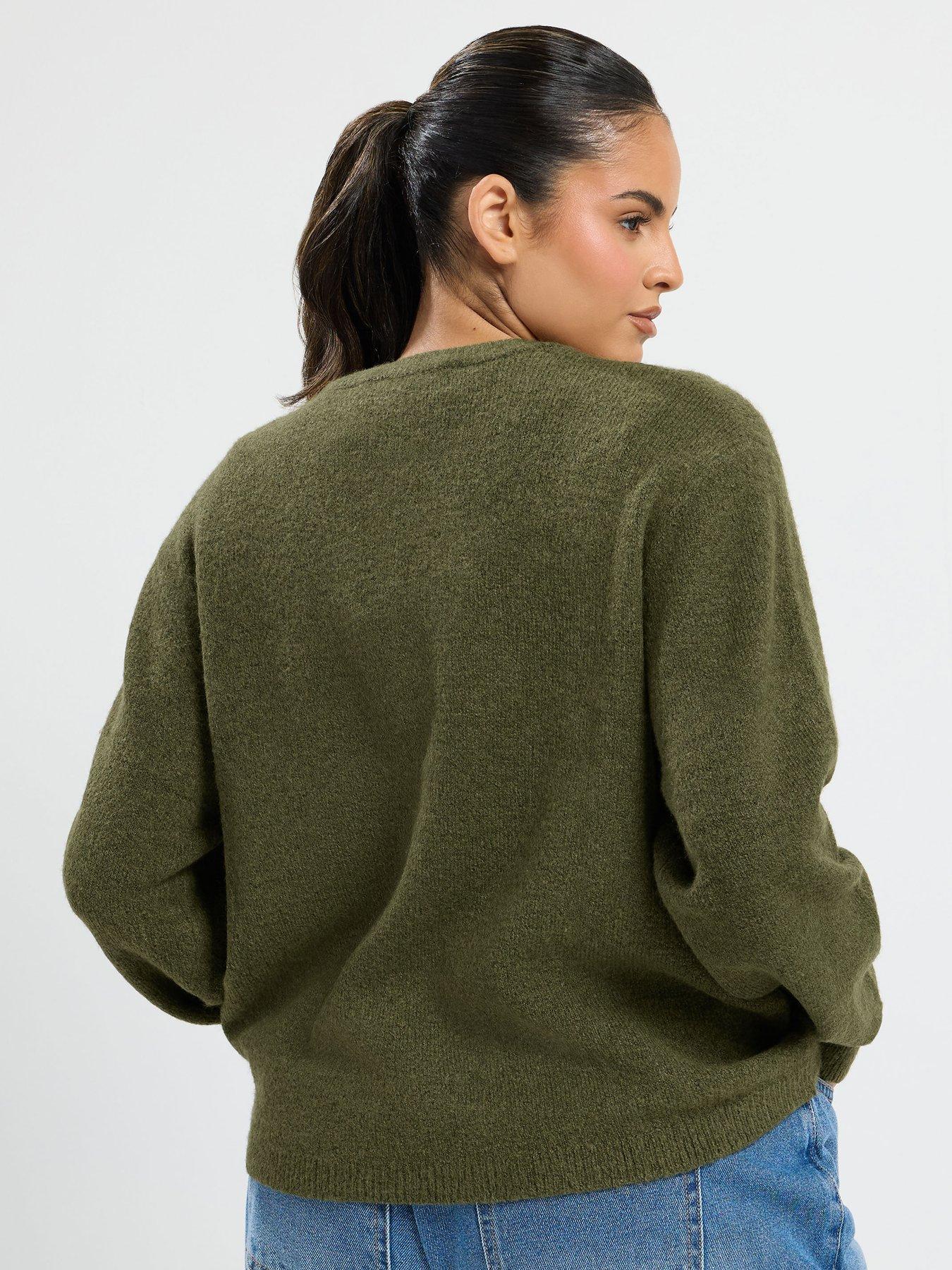 Image 2 of 4 of Yours Womens Curve Sweatshirt Neck Button Front Cardigan - Green