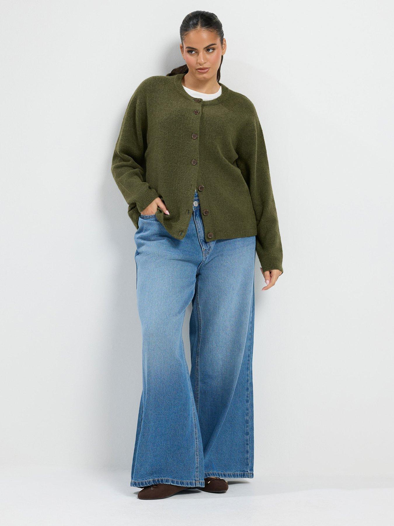 Image 3 of 4 of Yours Womens Curve Sweatshirt Neck Button Front Cardigan - Green