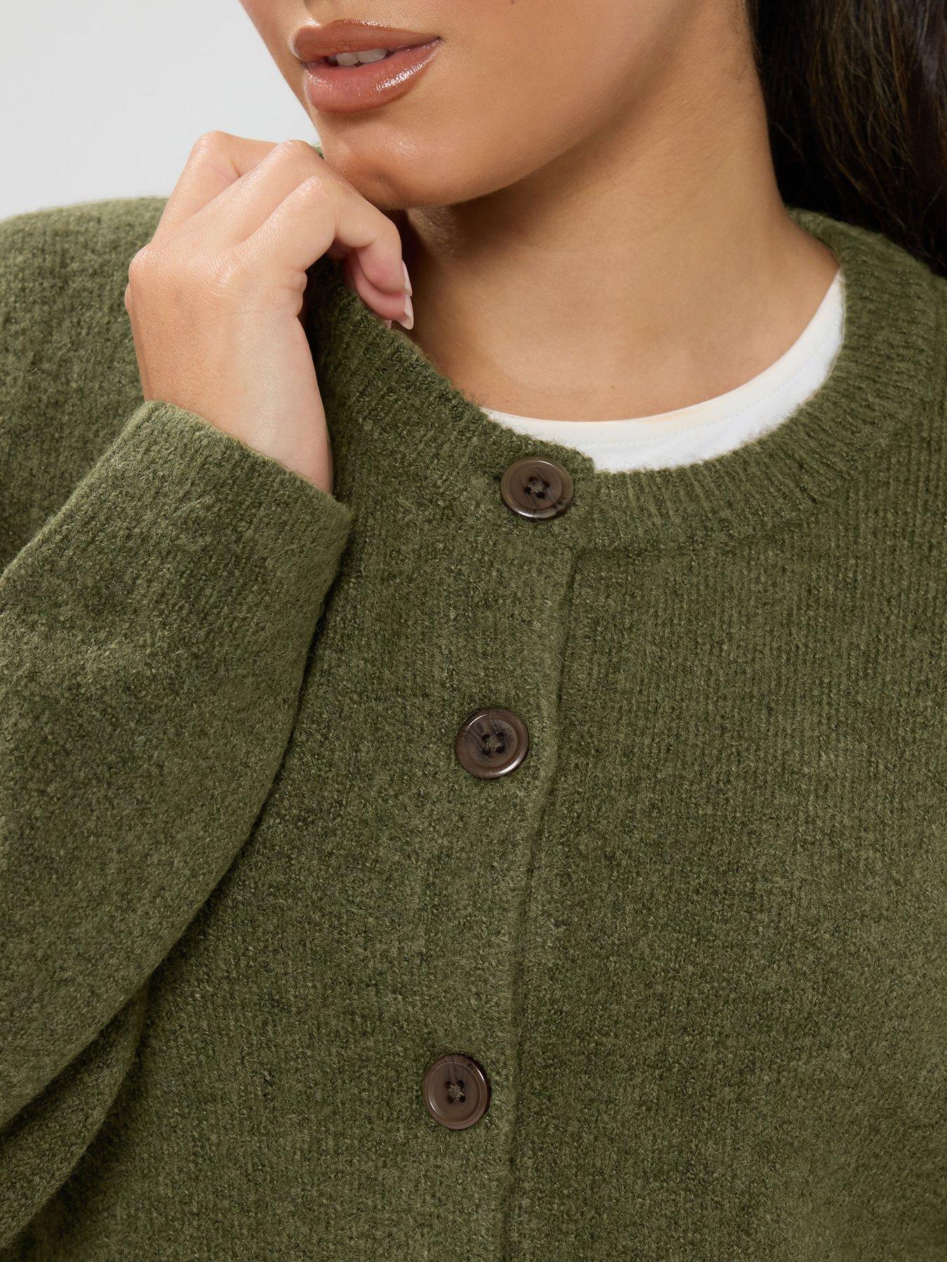 Image 4 of 4 of Yours Womens Curve Sweatshirt Neck Button Front Cardigan - Green