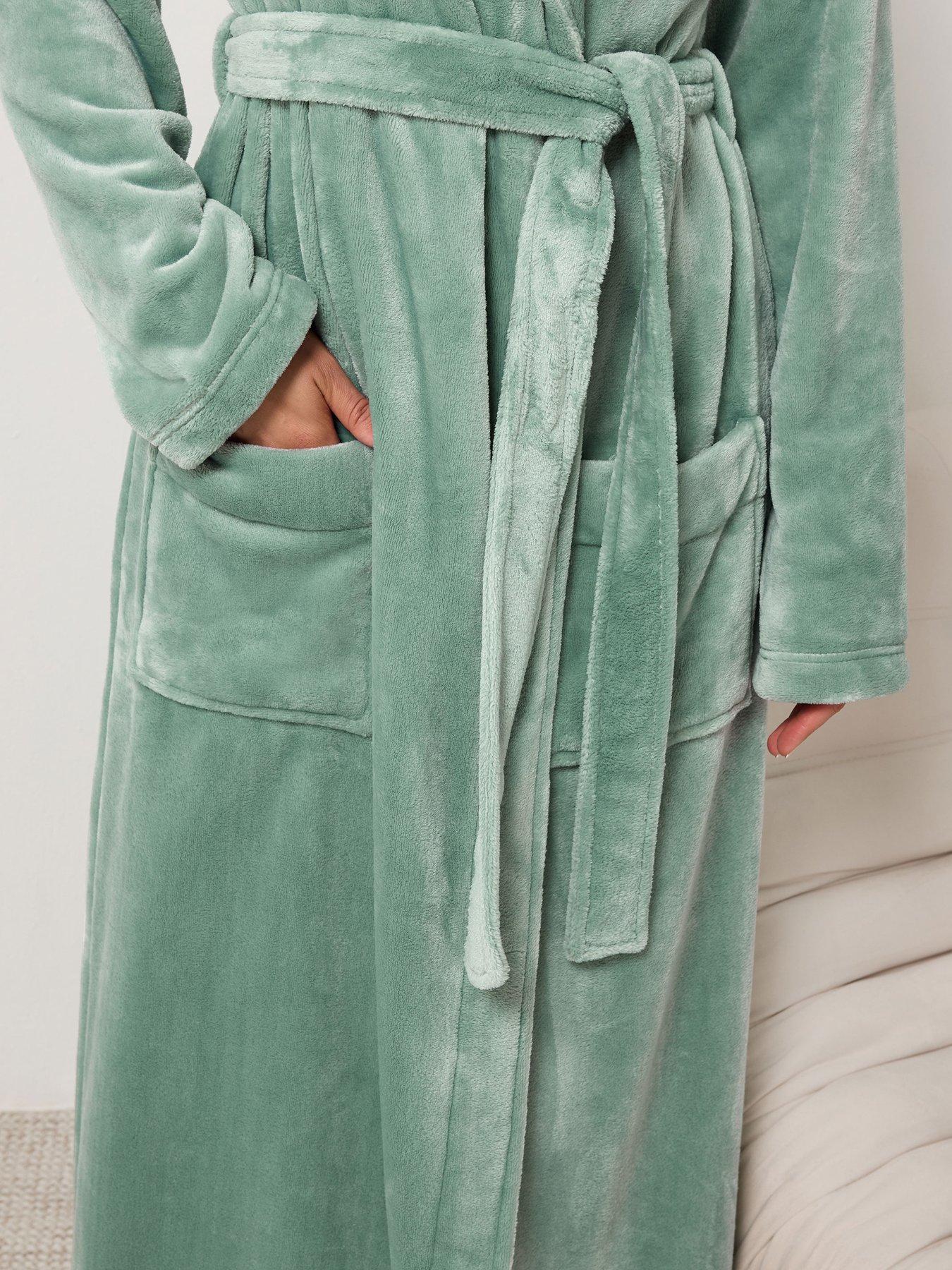 Image 4 of 4 of Long Tall Sally Long Tall Sally Womens Tall Super Luxe Shawl Maxi Dressing Gown - Green