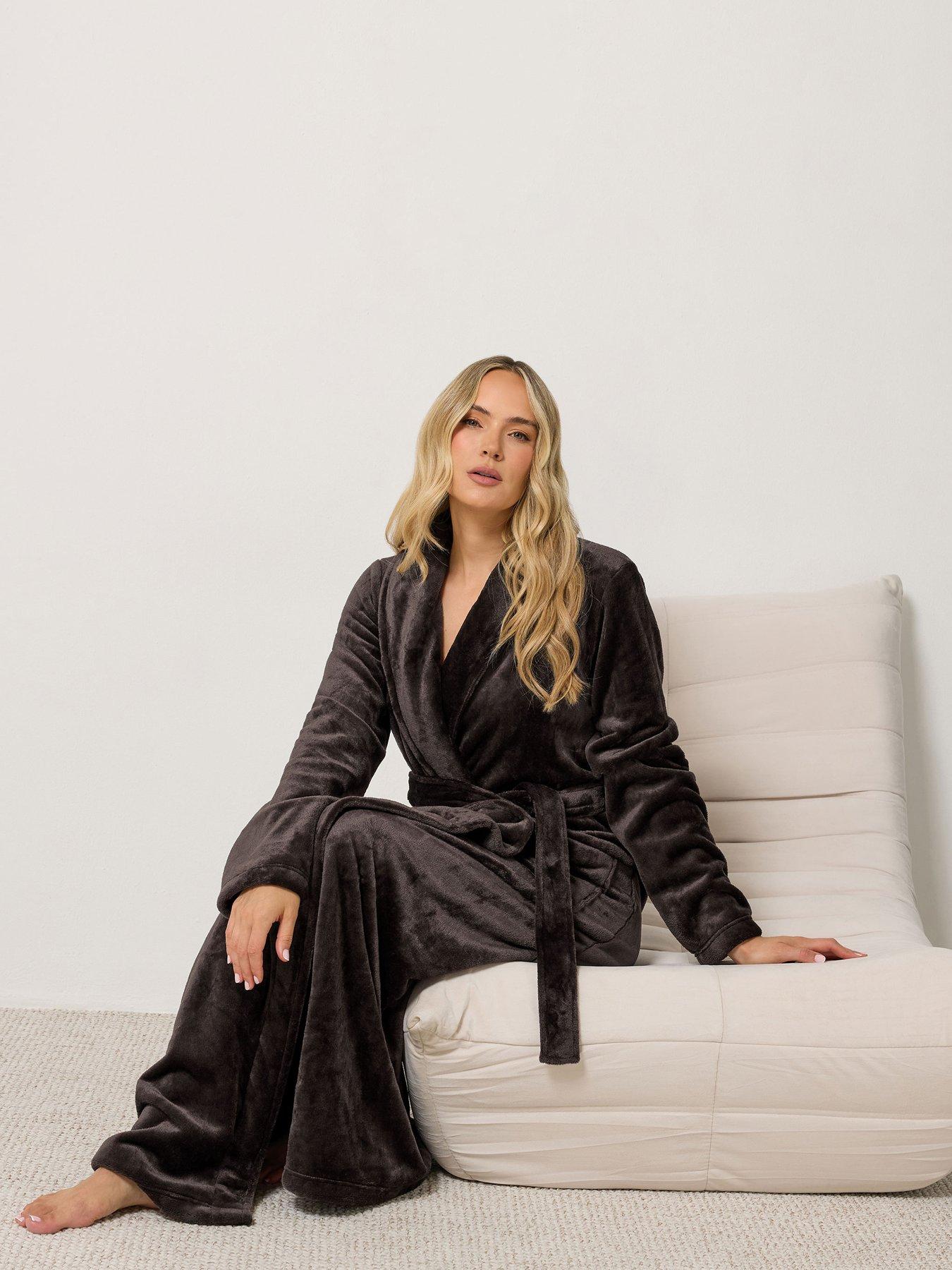 Image 1 of 4 of Long Tall Sally Long Tall Sally Womens Tall Super Luxe Shawl Collar Maxi Dressing Gown - Brown