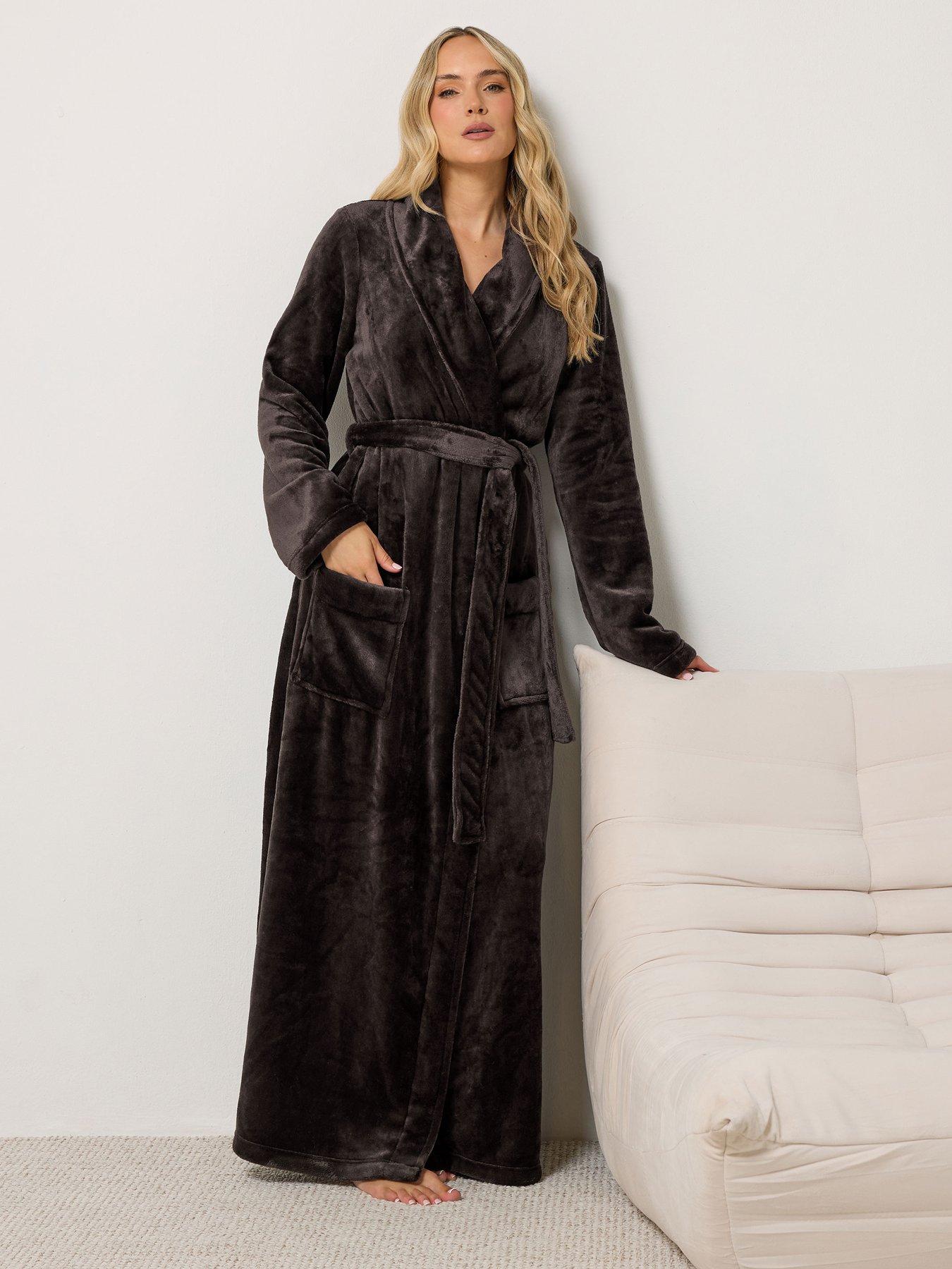 Image 3 of 4 of Long Tall Sally Long Tall Sally Womens Tall Super Luxe Shawl Collar Maxi Dressing Gown - Brown